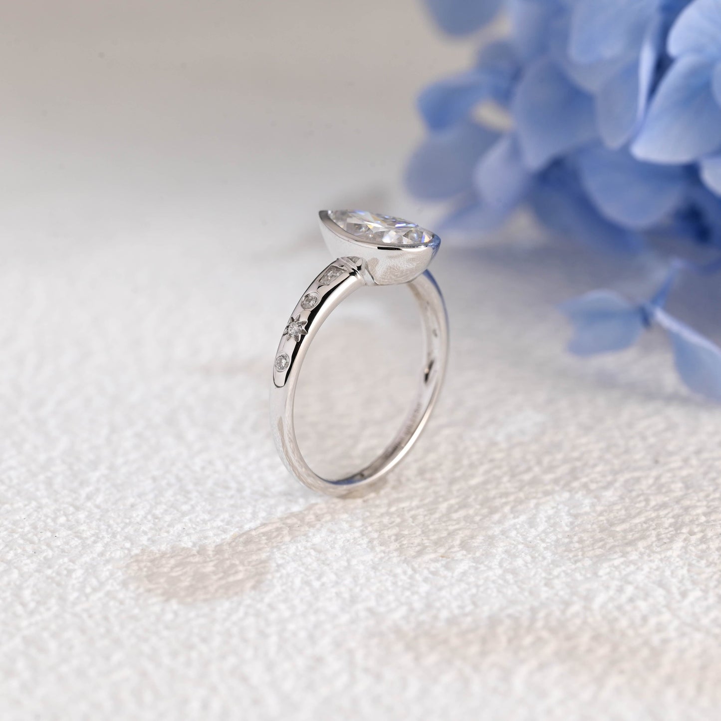 CausYou pear cut moissanite engagement ring Solid Gold Unique Bezel Pear Cut Moissanite Engagement Ring