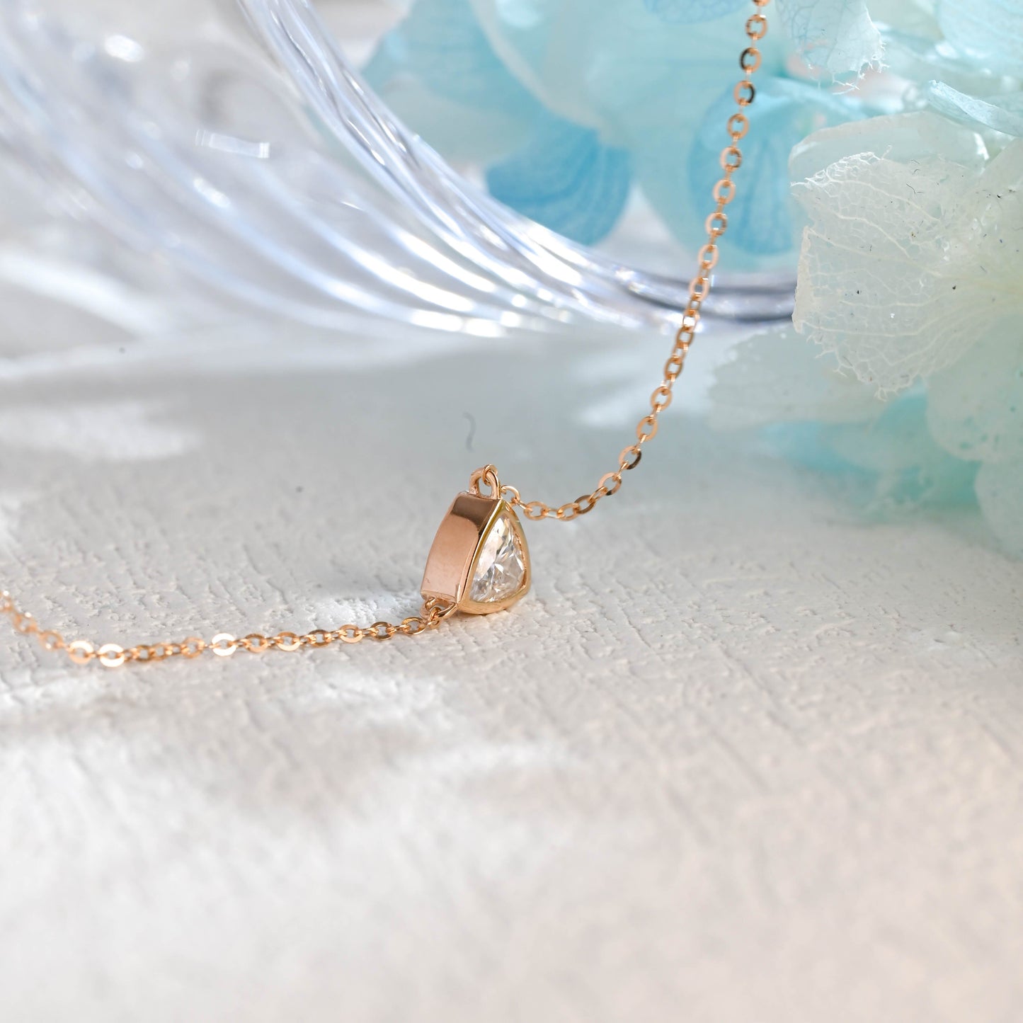 CausYou pendant CausYou Solid Gold Bezel Trillion Cut Moissanite Pendant, Solitaire Necklace, Wedding Pendant, Gift for Woman, Wife