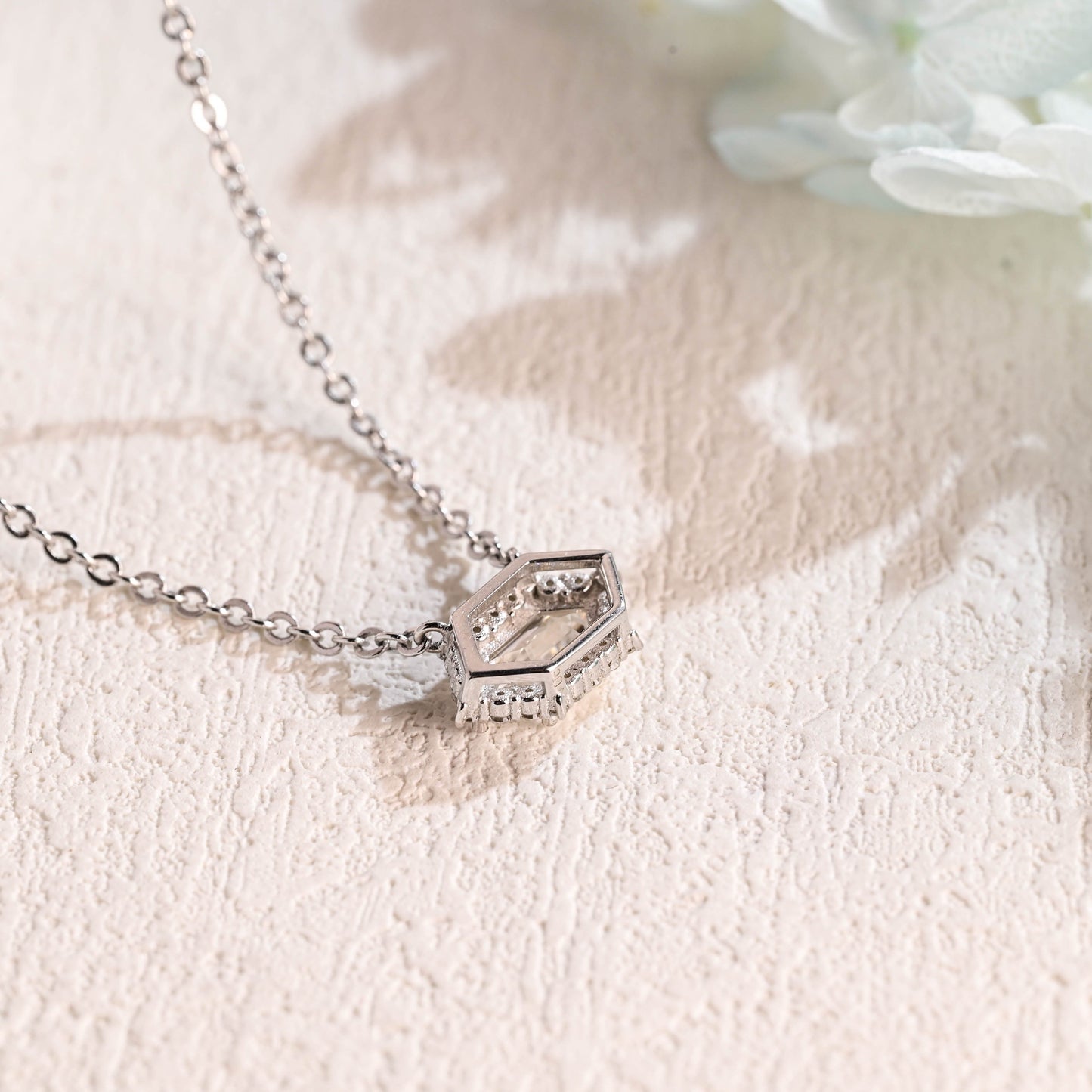 CausYou pendant CausYou Solid Gold Hexagonal Cut Moissanite Pendant Necklace, Chain Necklace, Anniversary Gift for Women Wife