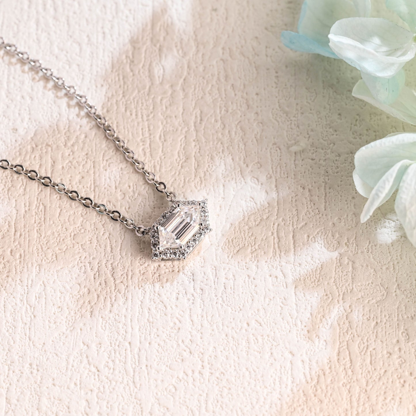 CausYou pendant CausYou Solid Gold Hexagonal Cut Moissanite Pendant Necklace, Chain Necklace, Anniversary Gift for Women Wife