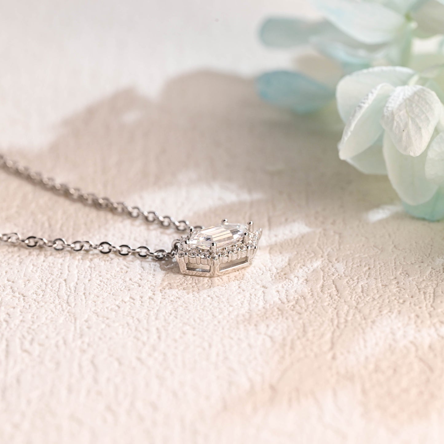 CausYou pendant CausYou Solid Gold Hexagonal Cut Moissanite Pendant Necklace, Chain Necklace, Anniversary Gift for Women Wife