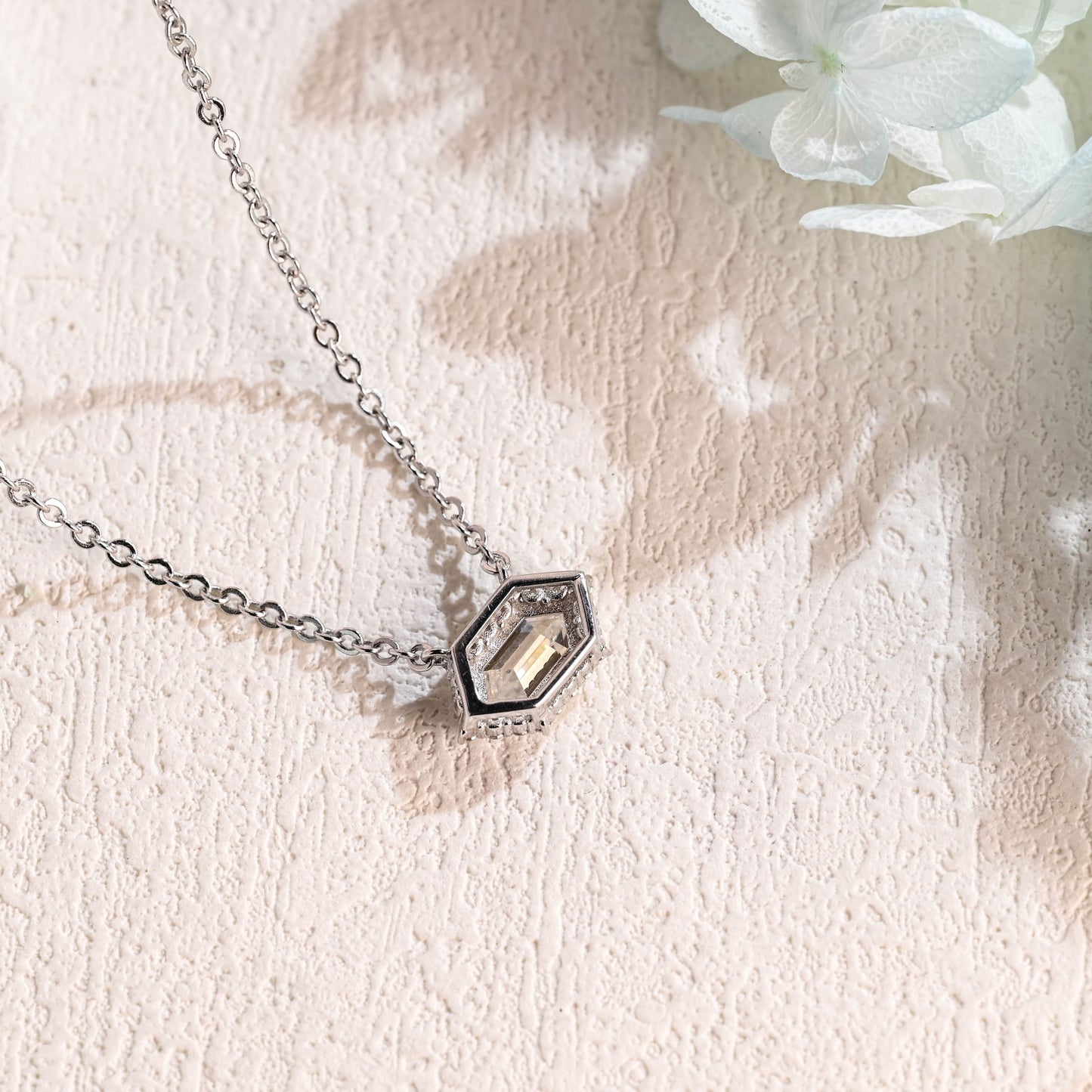 CausYou pendant CausYou Solid Gold Hexagonal Cut Moissanite Pendant Necklace, Chain Necklace, Anniversary Gift for Women Wife