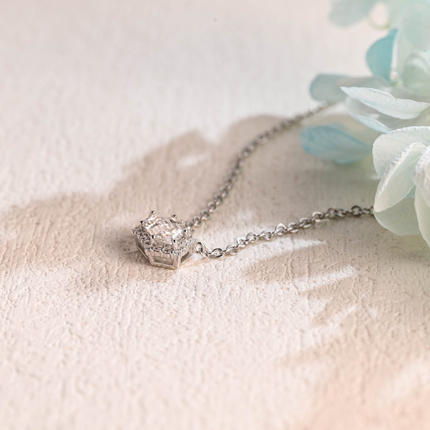 CausYou pendant CausYou Solid Gold Hexagonal Cut Moissanite Pendant Necklace, Chain Necklace, Anniversary Gift for Women Wife