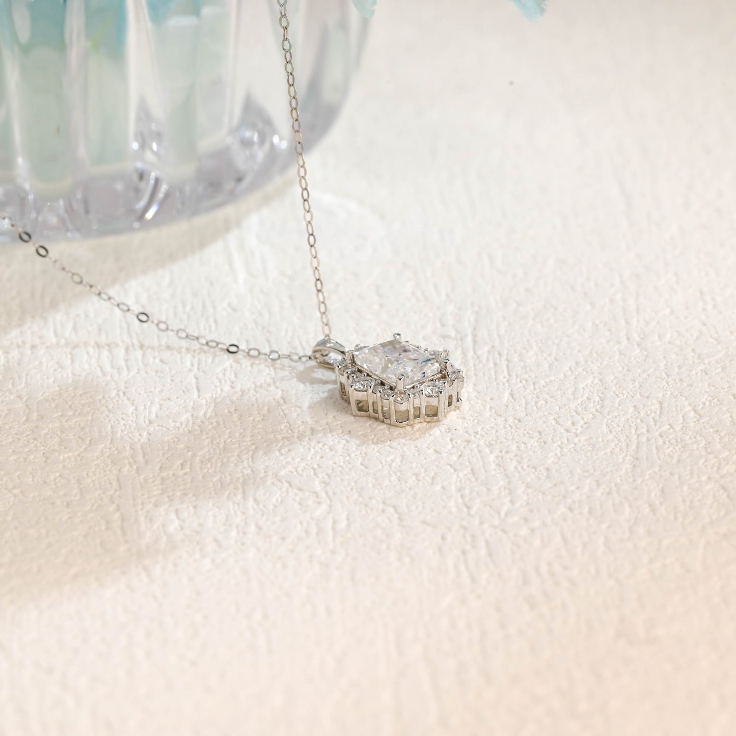 CausYou pendant CausYou Solid Gold Radiant Cut Moissanite Pendant Necklace, Vintage Style Pendant, Wedding Necklace, Anniversary Gift for Women Wife