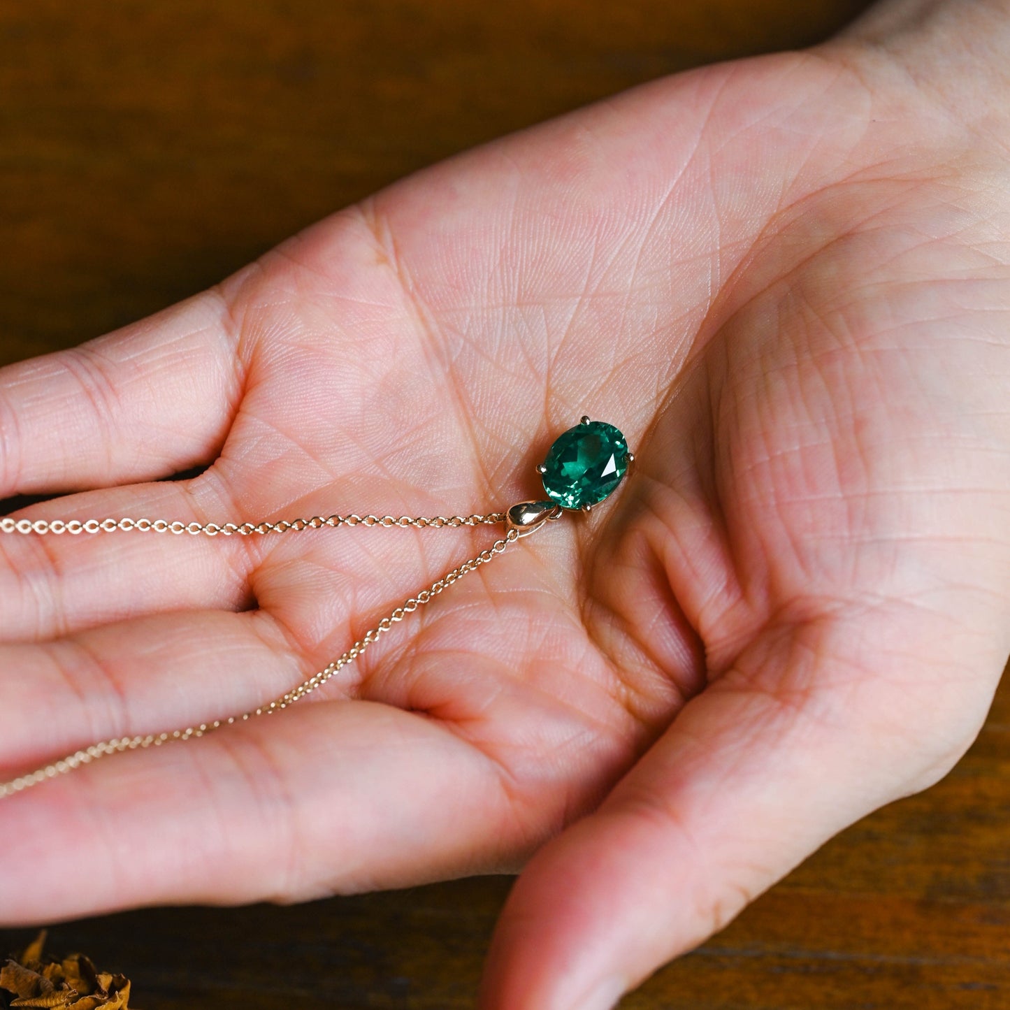 CausYou pendant Solid Gold Green Oval Cut Lab Emerald Pendant Necklace