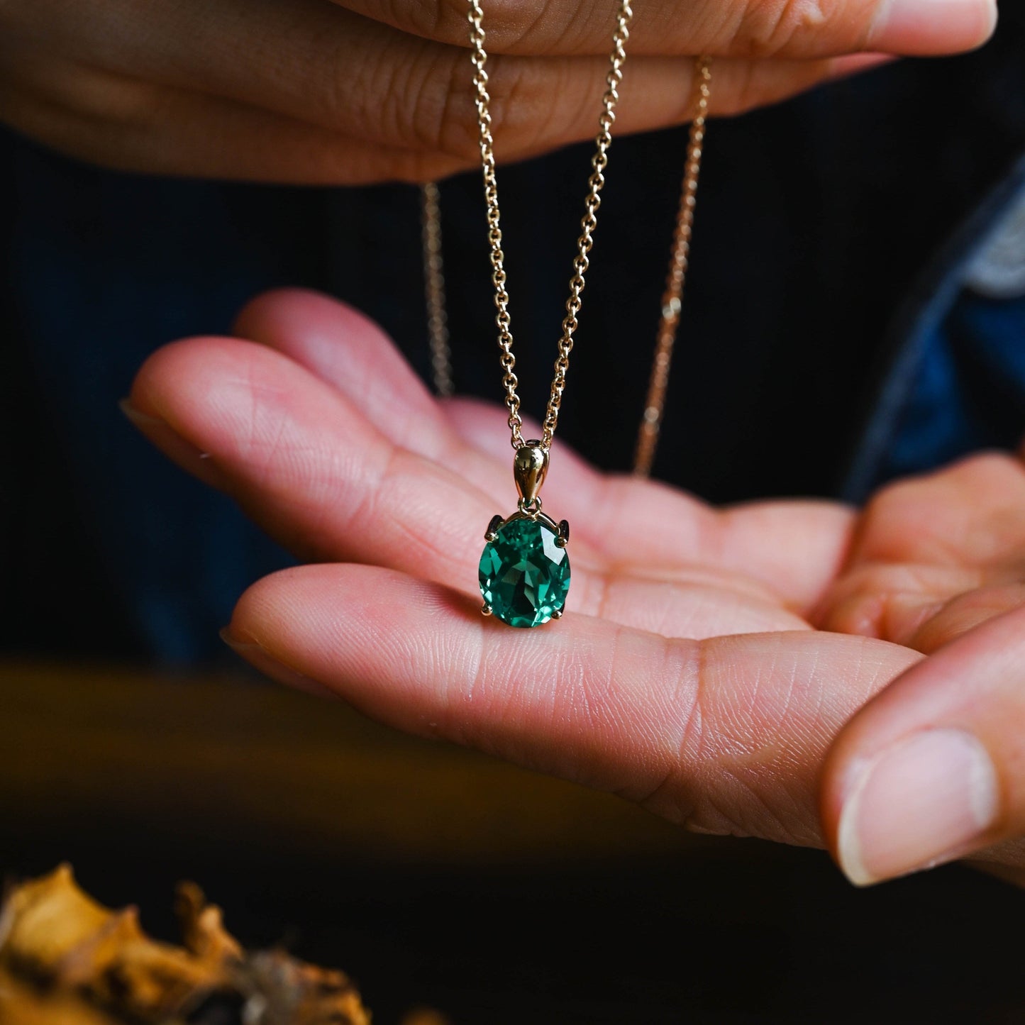 CausYou pendant Solid Gold Green Oval Cut Lab Emerald Pendant Necklace