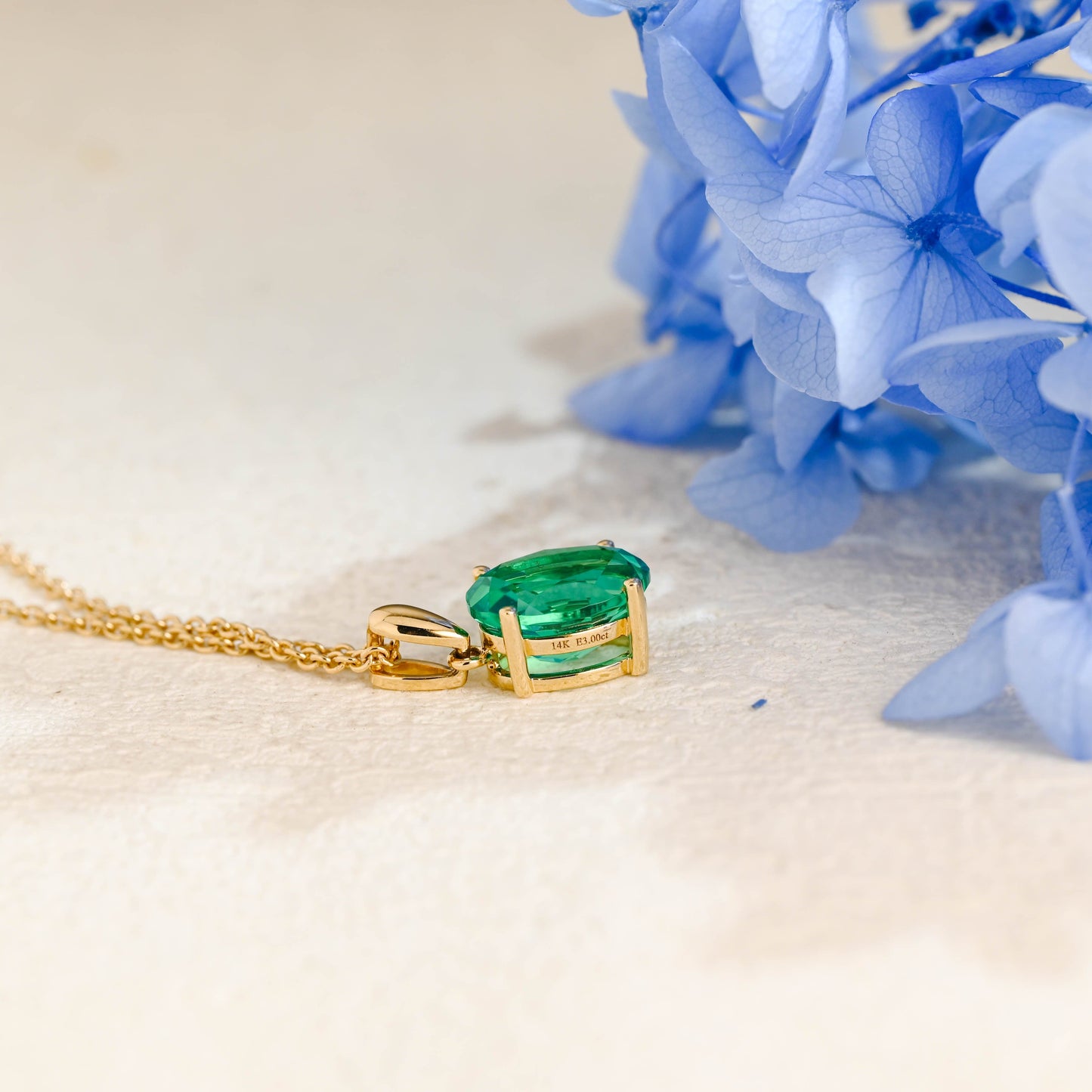 CausYou pendant Solid Gold Green Oval Cut Lab Emerald Pendant Necklace