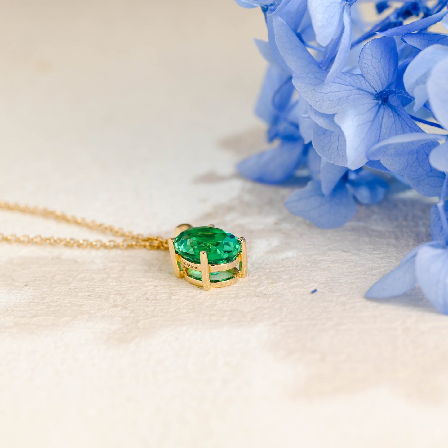 CausYou pendant Solid Gold Green Oval Cut Lab Emerald Pendant Necklace