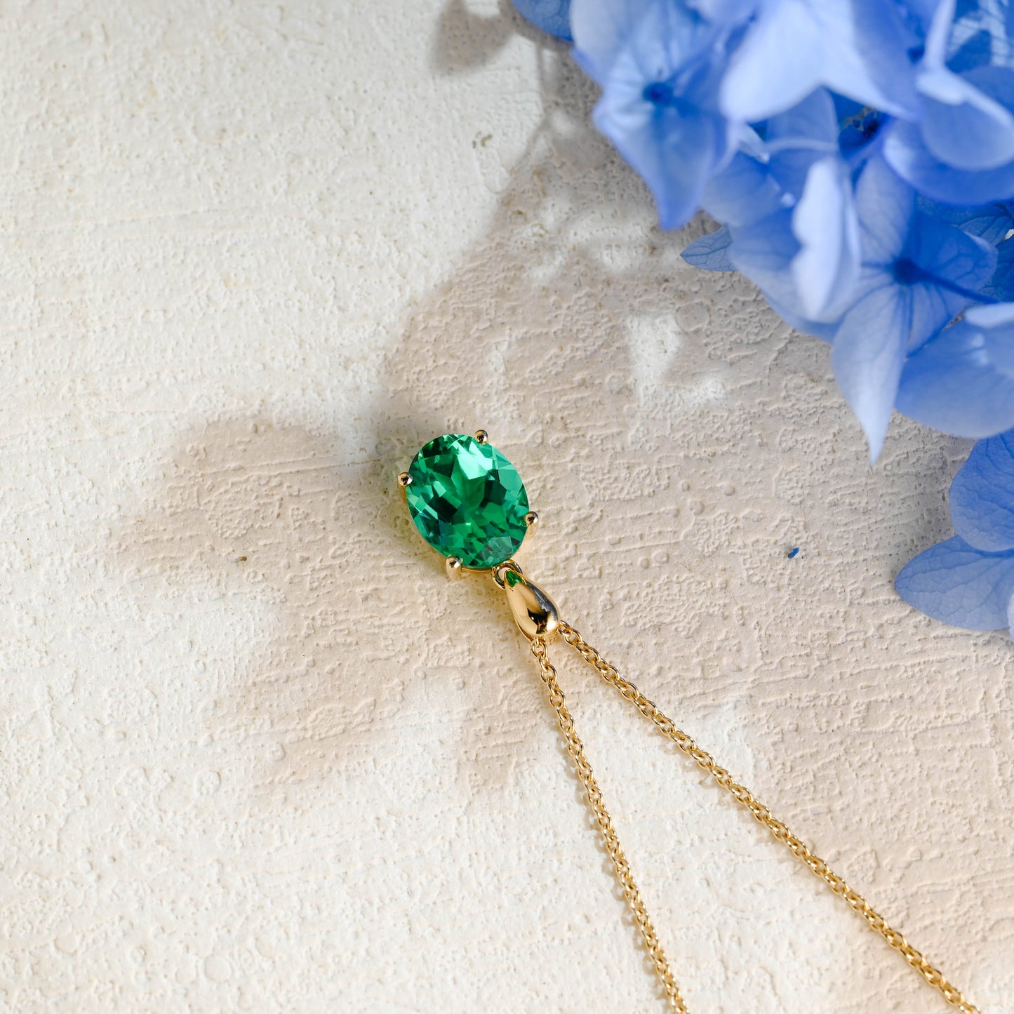CausYou pendant Solid Gold Green Oval Cut Lab Emerald Pendant Necklace