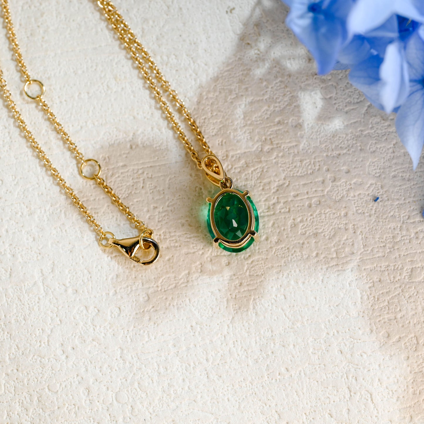 CausYou pendant Solid Gold Green Oval Cut Lab Emerald Pendant Necklace