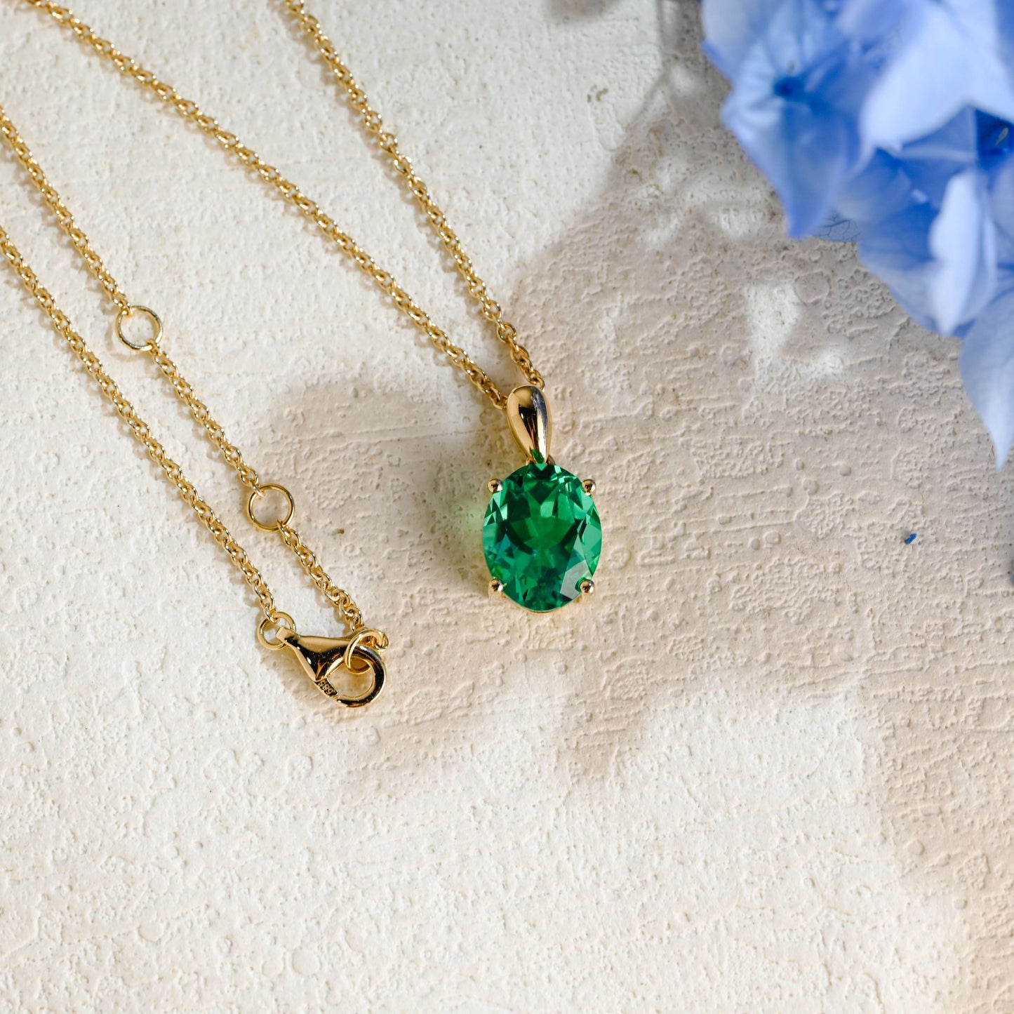 CausYou pendant Solid Gold Green Oval Cut Lab Emerald Pendant Necklace