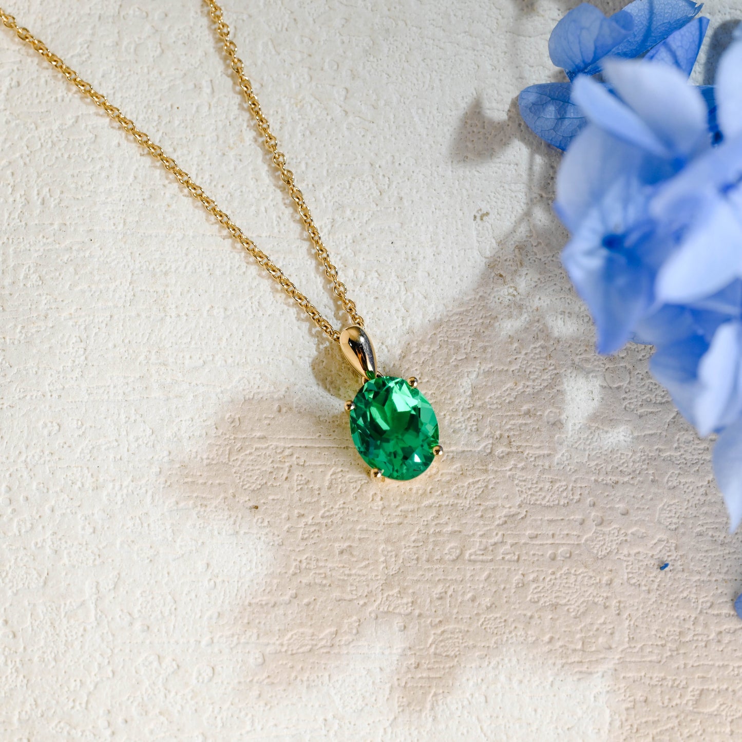 CausYou pendant Solid Gold Green Oval Cut Lab Emerald Pendant Necklace