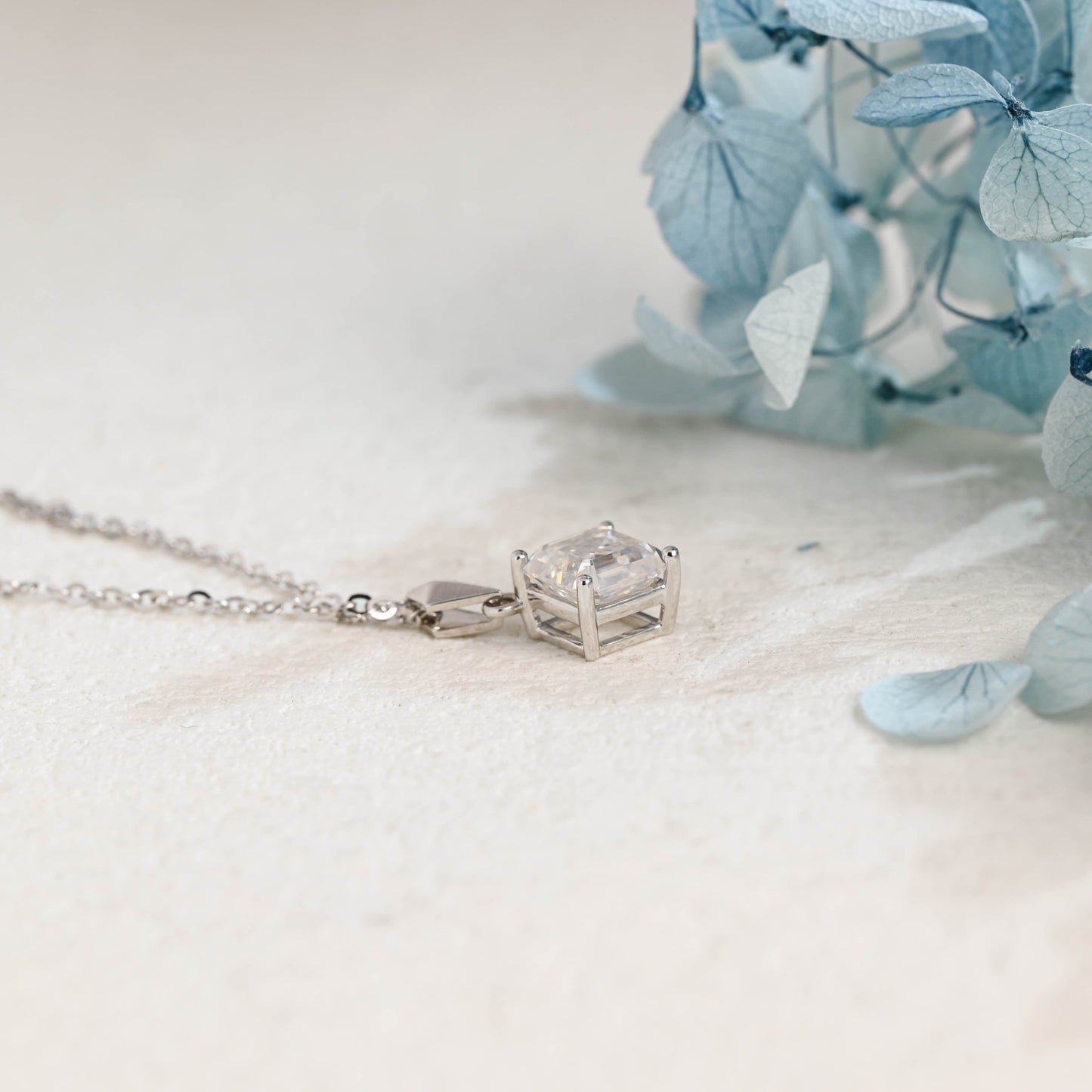 CausYou pendant Solid Gold Minimalist Asscher Cut Moissanite Pendant Necklace