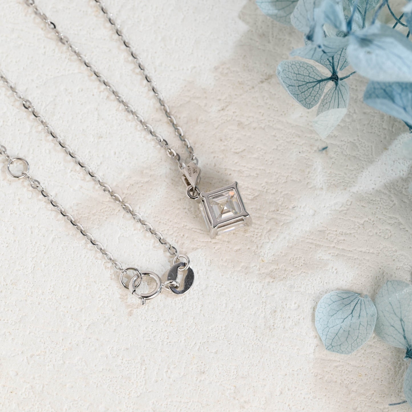 CausYou pendant Solid Gold Minimalist Asscher Cut Moissanite Pendant Necklace