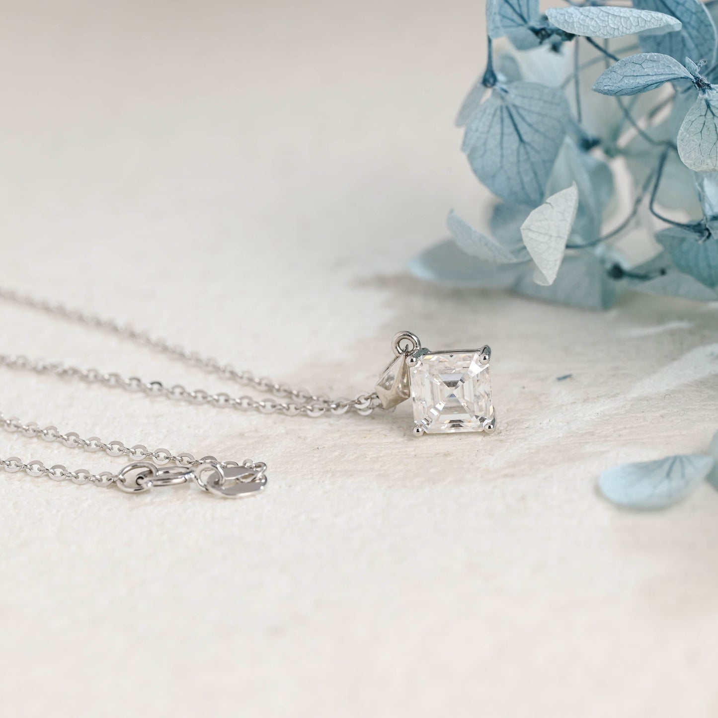 CausYou pendant Solid Gold Minimalist Asscher Cut Moissanite Pendant Necklace