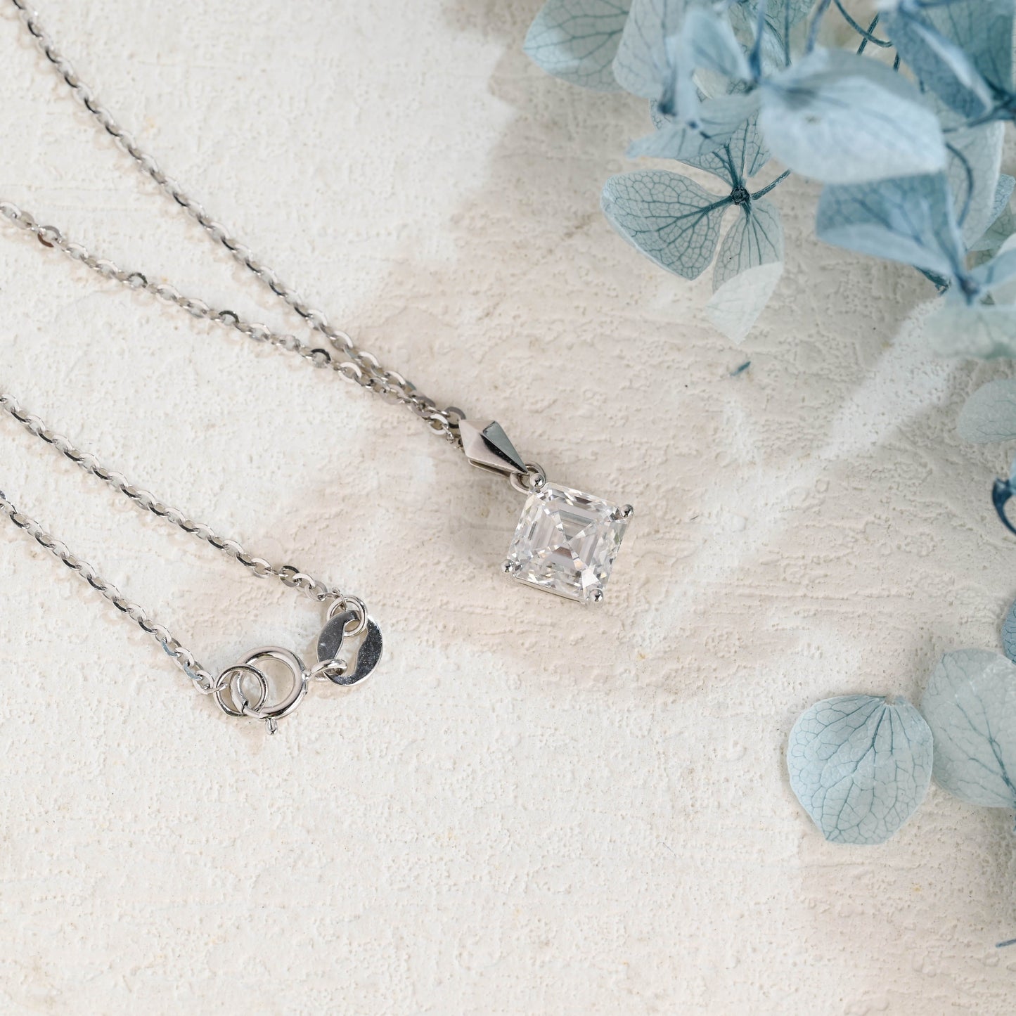 CausYou pendant Solid Gold Minimalist Asscher Cut Moissanite Pendant Necklace
