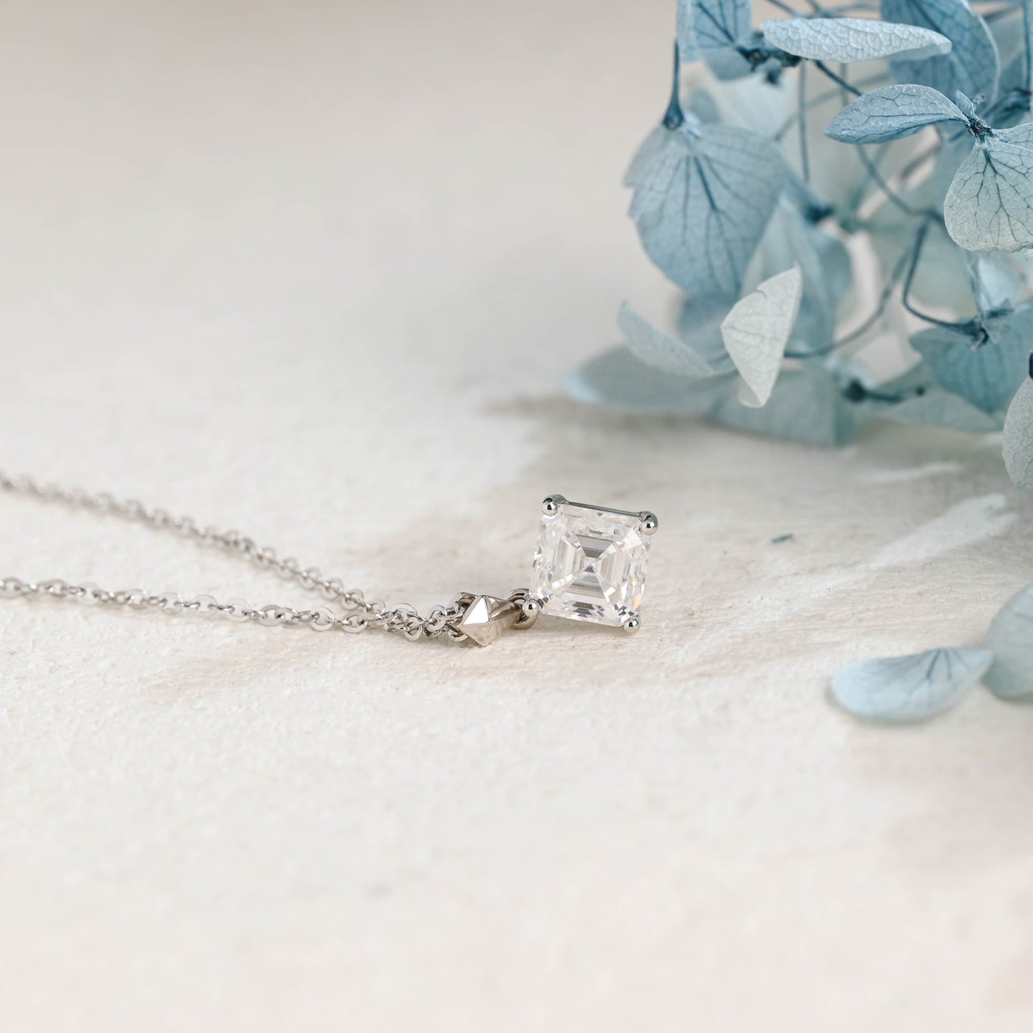 CausYou pendant Solid Gold Minimalist Asscher Cut Moissanite Pendant Necklace