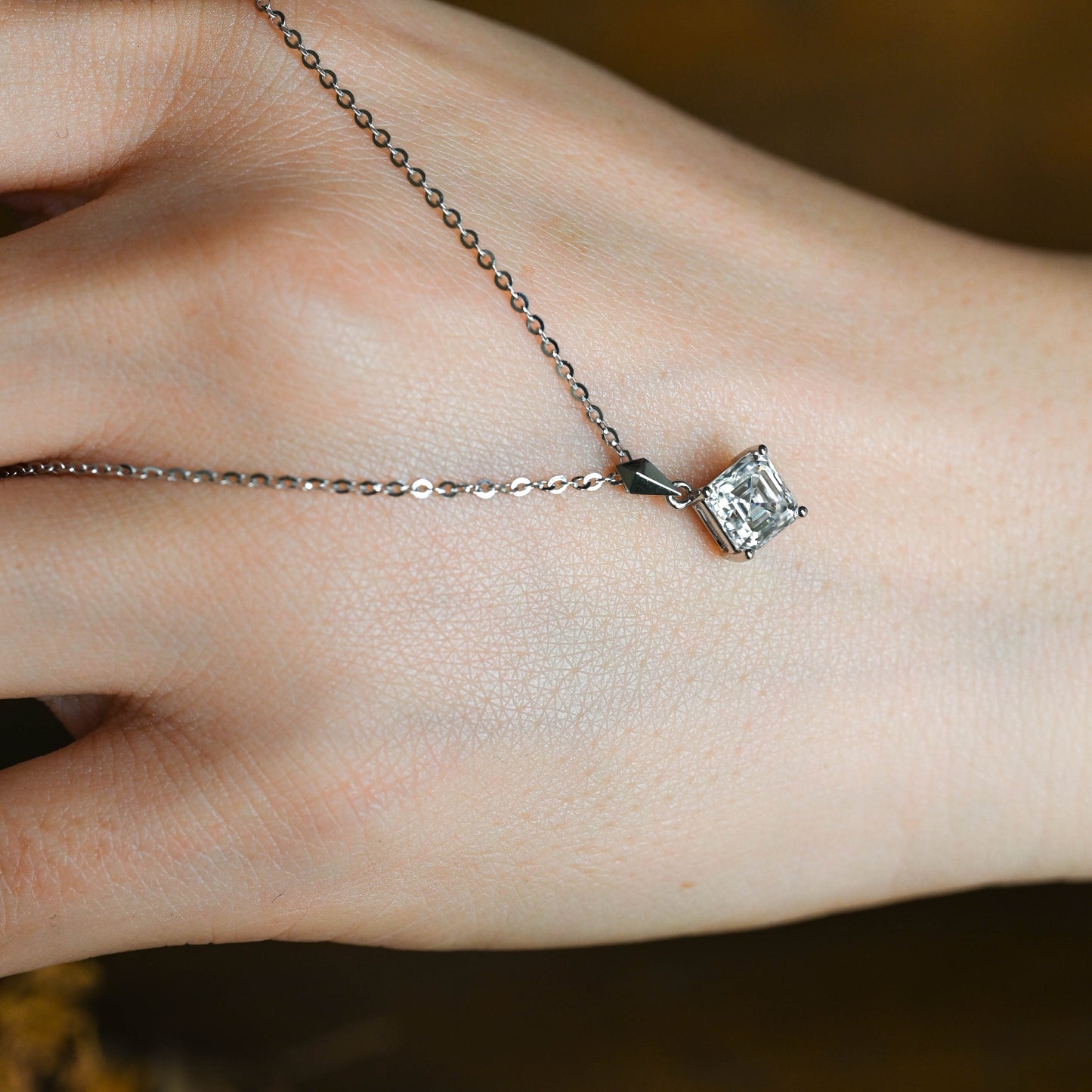 CausYou pendant Solid Gold Minimalist Asscher Cut Moissanite Pendant Necklace