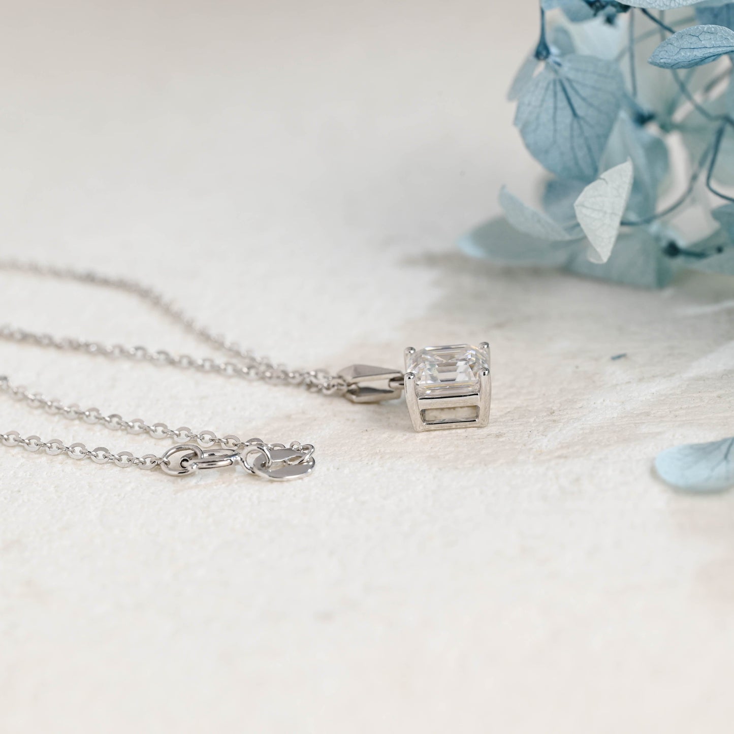 CausYou pendant Solid Gold Minimalist Asscher Cut Moissanite Pendant Necklace