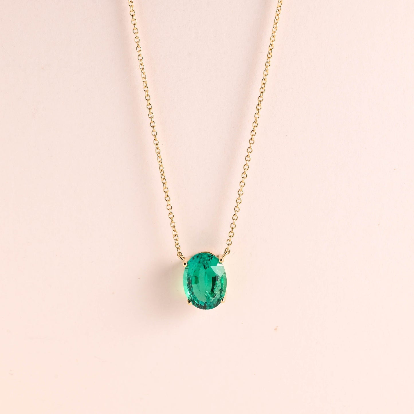 CausYou pendant Solid Gold Oval Cut Lab Emerald Pendant Necklace, Gift for Woman, Wife