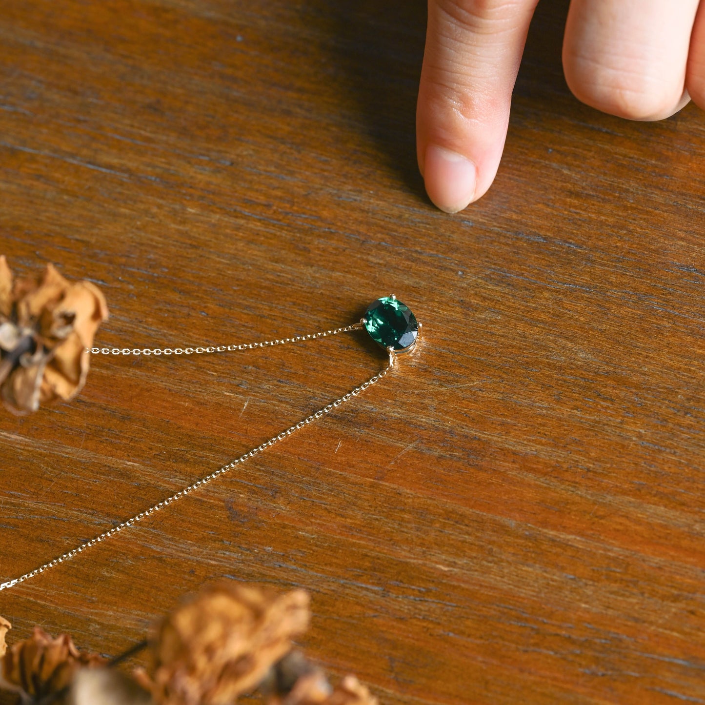 CausYou pendant Solid Gold Oval Cut Lab Grown Emerald Pendant Necklace