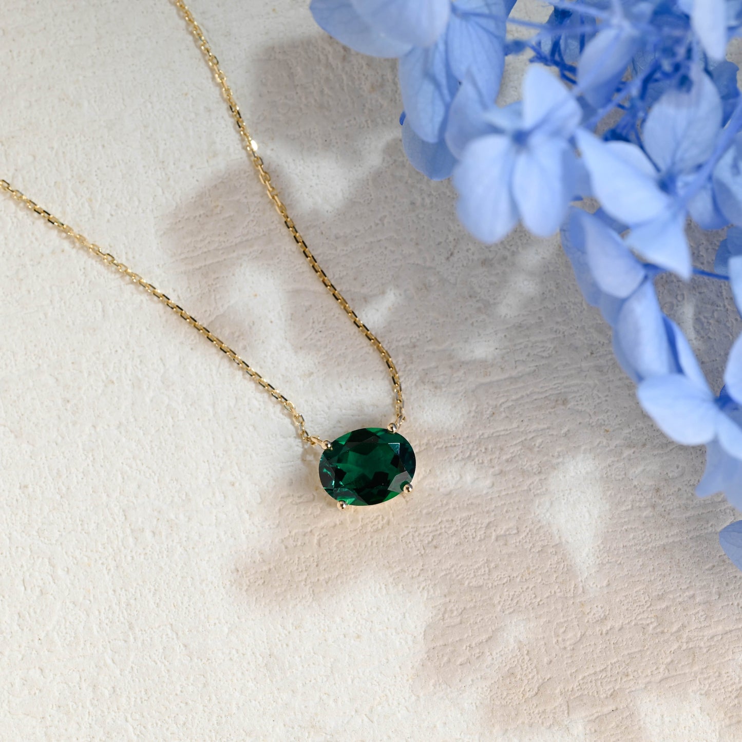 CausYou pendant Solid Gold Oval Cut Lab Grown Emerald Pendant Necklace