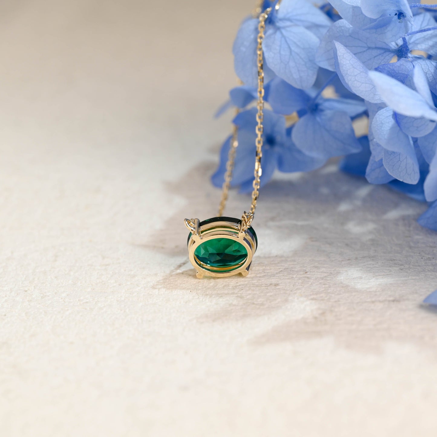CausYou pendant Solid Gold Oval Cut Lab Grown Emerald Pendant Necklace