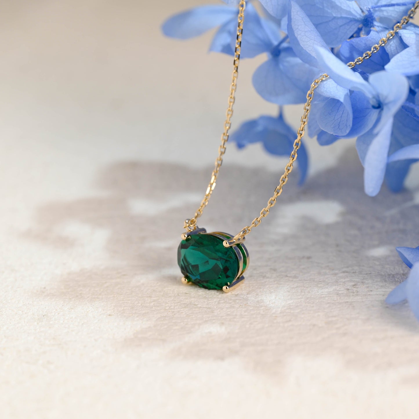 CausYou pendant Solid Gold Oval Cut Lab Grown Emerald Pendant Necklace