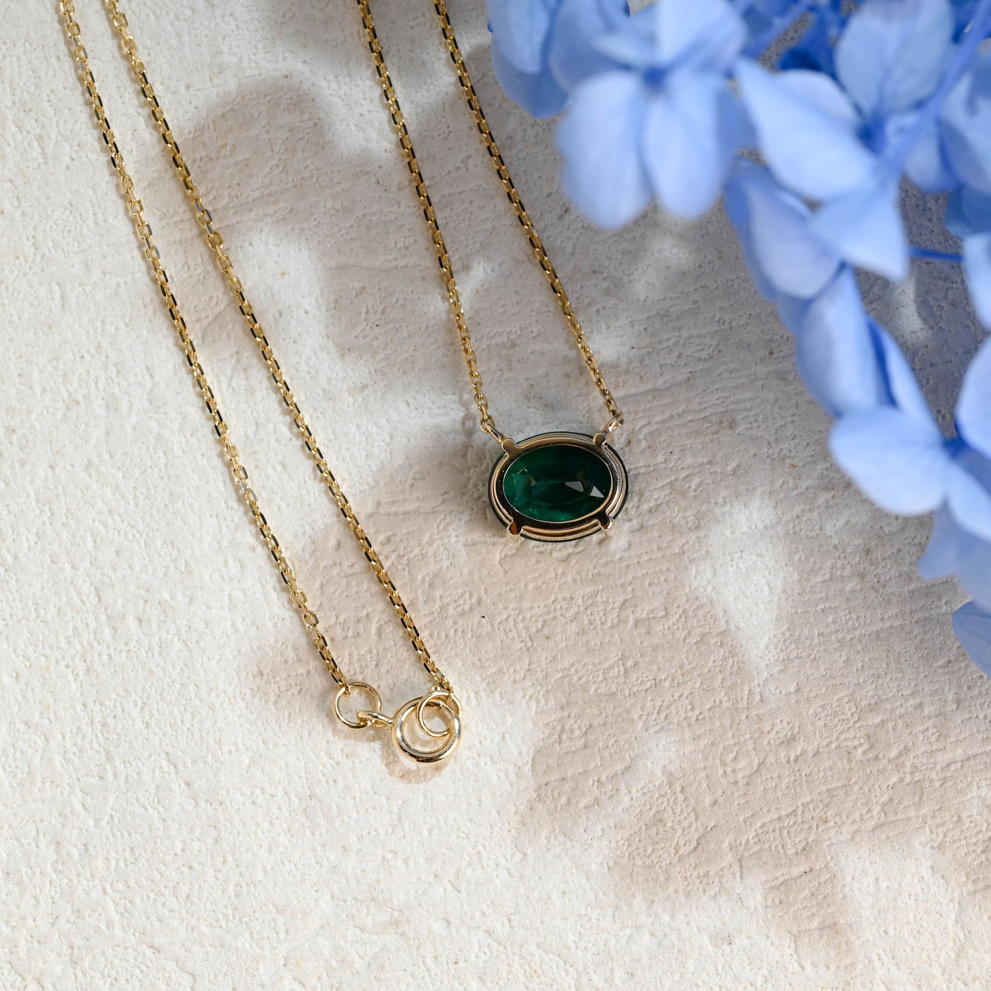 CausYou pendant Solid Gold Oval Cut Lab Grown Emerald Pendant Necklace