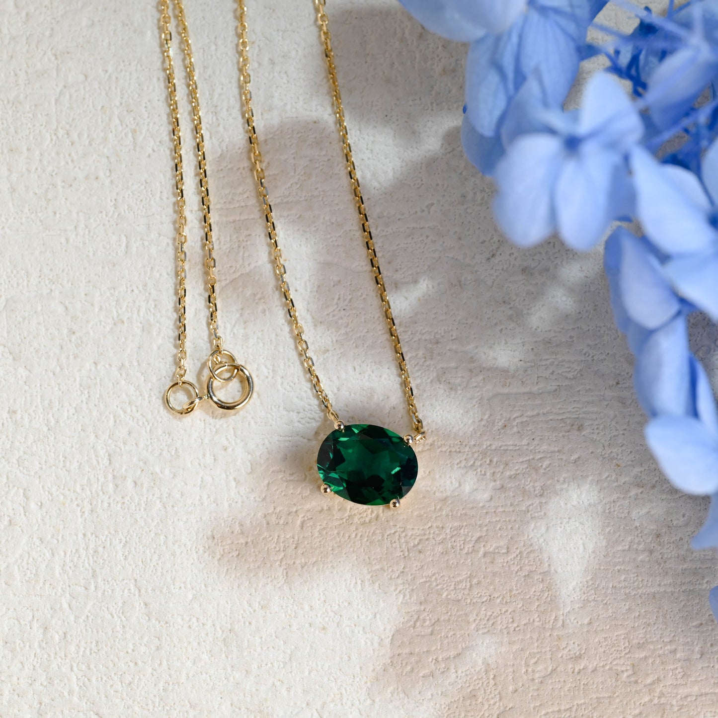 CausYou pendant Solid Gold Oval Cut Lab Grown Emerald Pendant Necklace