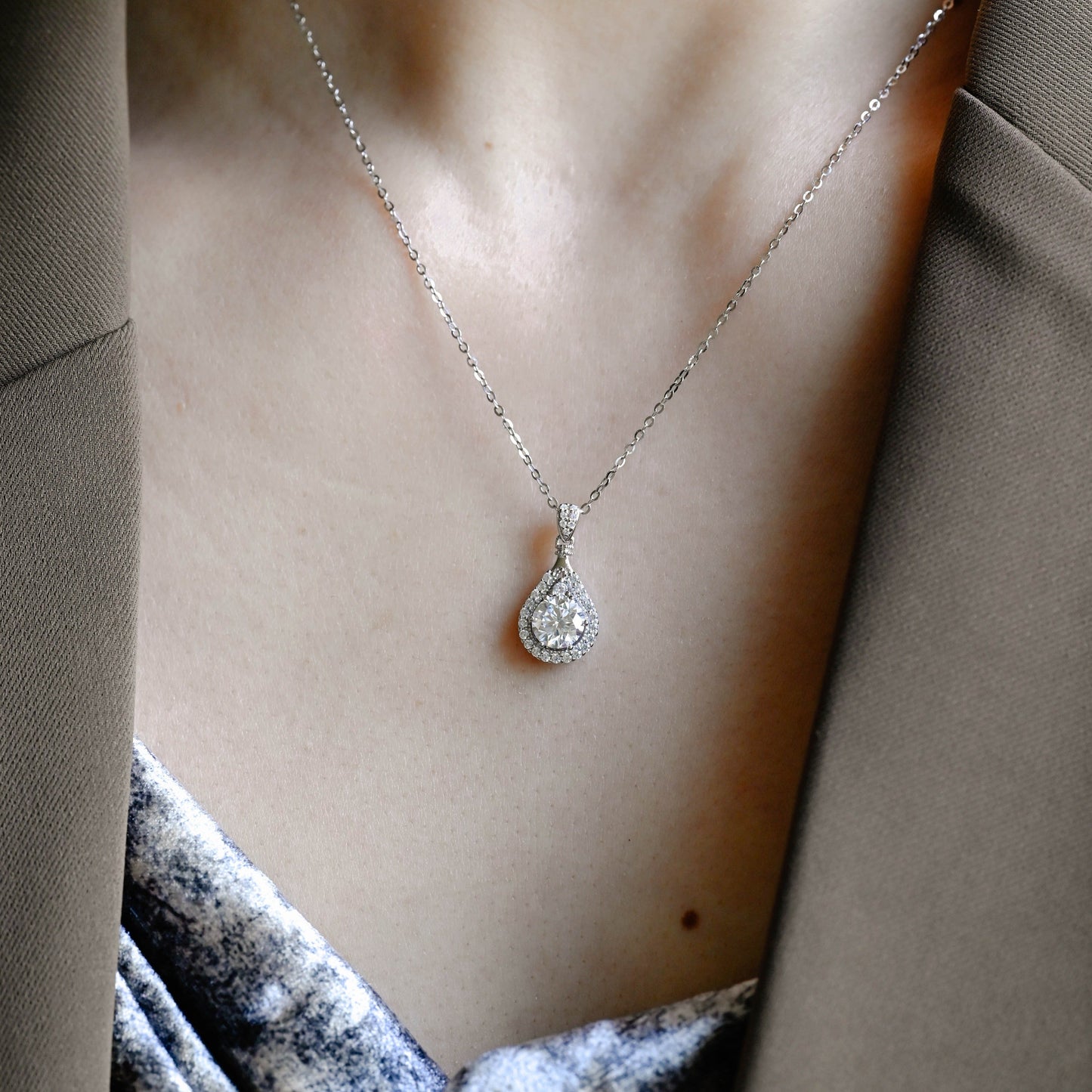 CausYou pendant Solid Gold Pear Cut Moissanite Pendant, Wedding Necklace, Anniversary Gift for Women, Wife