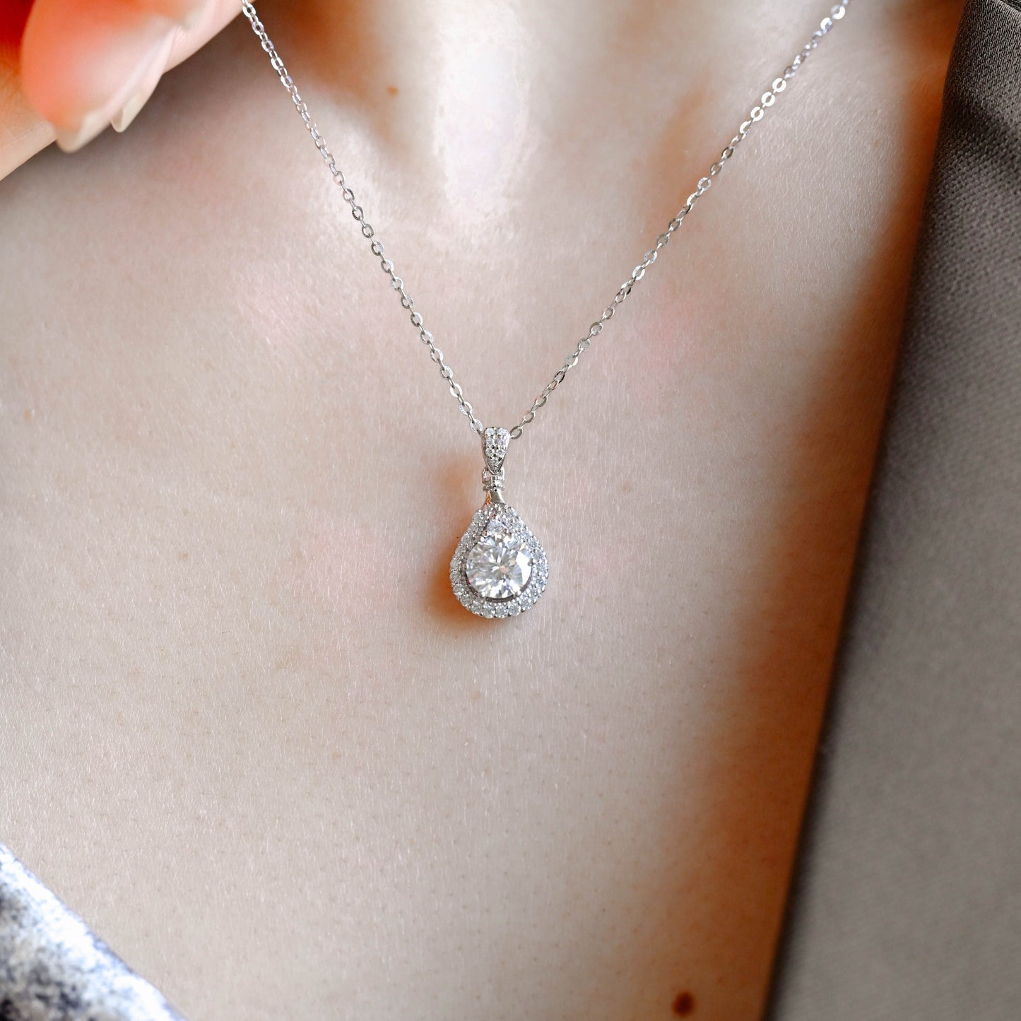 CausYou pendant Solid Gold Pear Cut Moissanite Pendant, Wedding Necklace, Anniversary Gift for Women, Wife