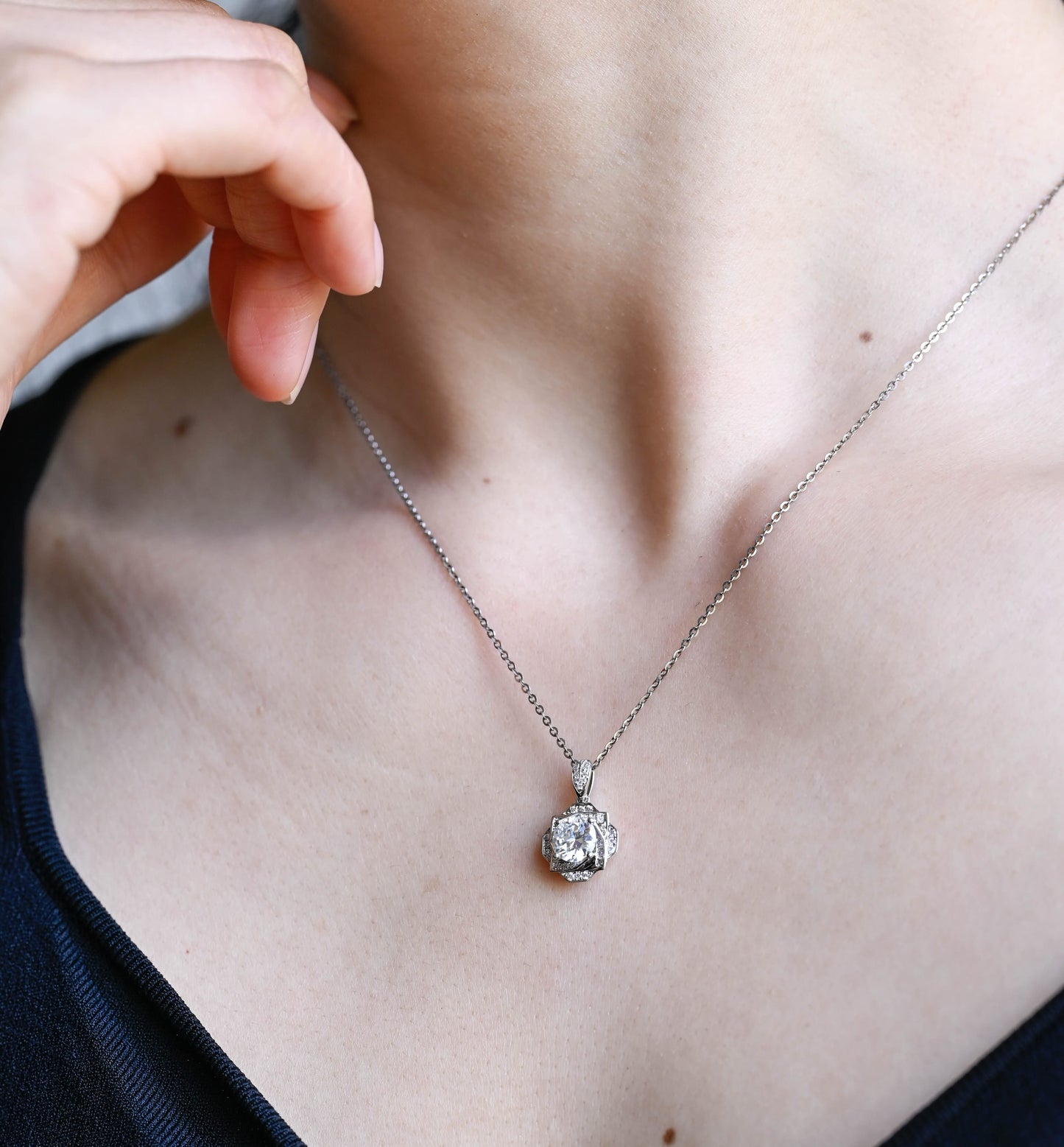 CausYou pendant Solid Gold Round Cut Moissanite Pendant, Wedding Necklace, Anniversary Gift for Woman, Wife