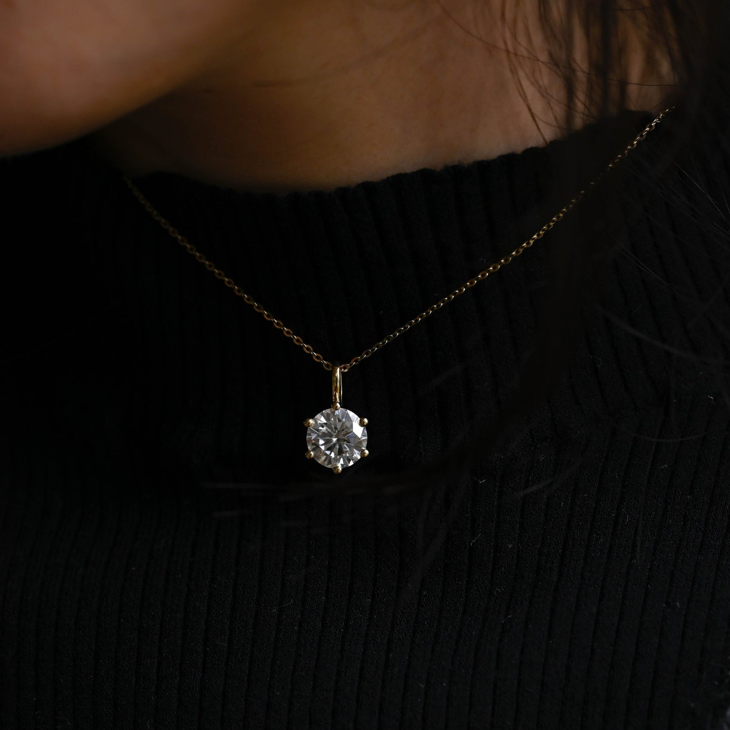 CausYou pendant Solid Gold Round Cut Moissanite Pendant, Wedding Necklace, Anniversary Gift for Women, Wife
