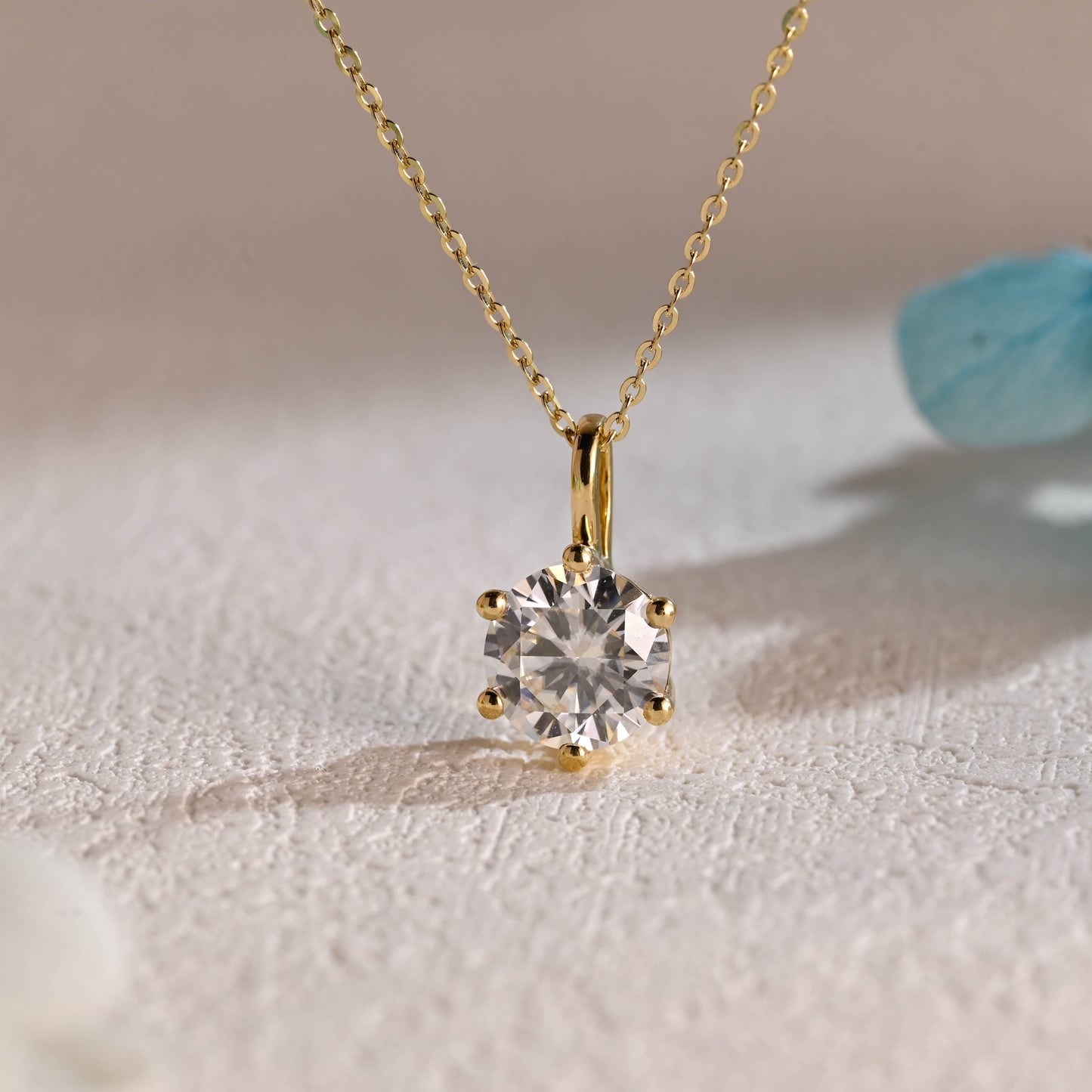 CausYou pendant Solid Gold Round Cut Moissanite Pendant, Wedding Necklace, Anniversary Gift for Women, Wife