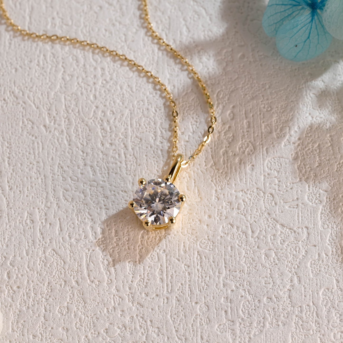 CausYou pendant Solid Gold Round Cut Moissanite Pendant, Wedding Necklace, Anniversary Gift for Women, Wife
