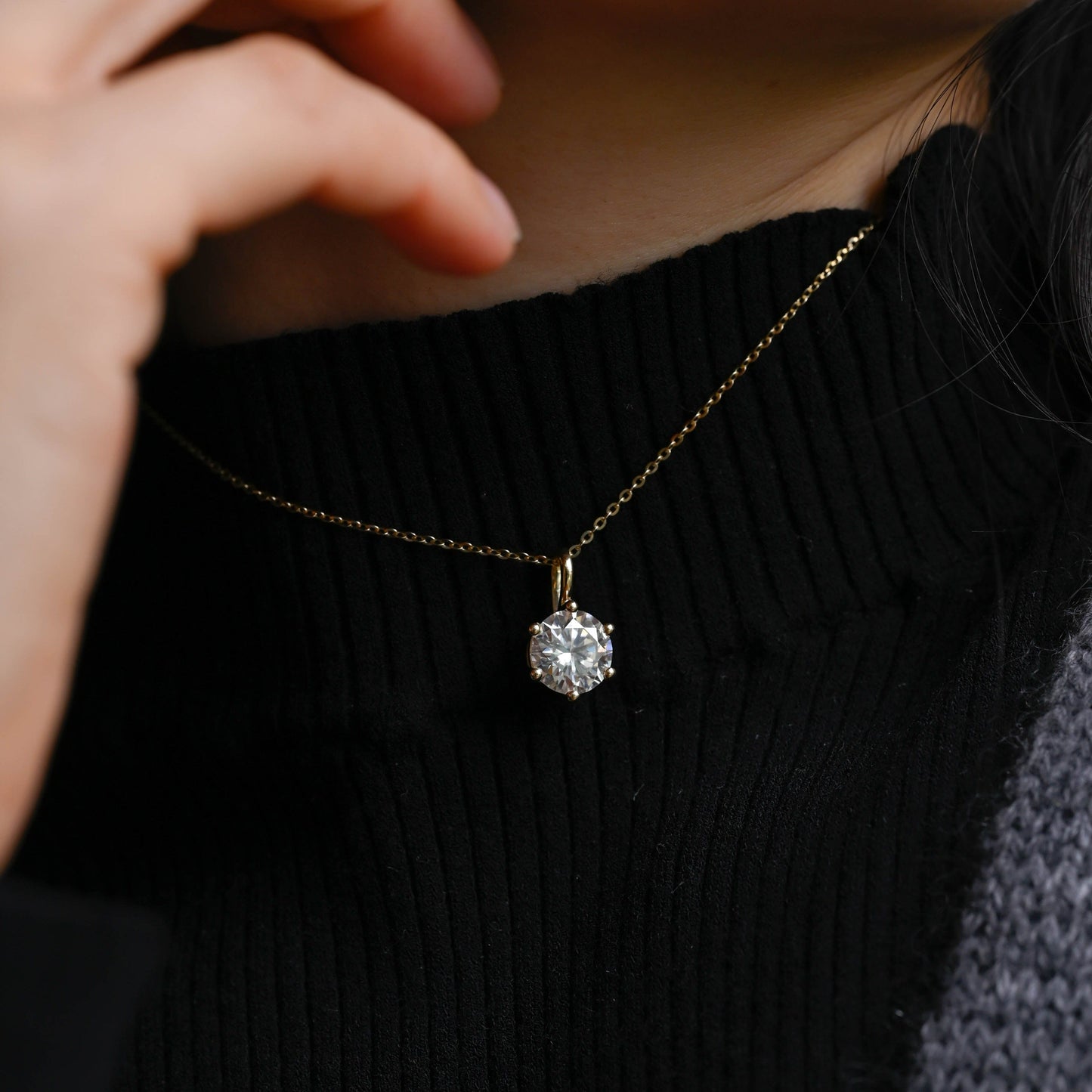 CausYou pendant Solid Gold Round Cut Moissanite Pendant, Wedding Necklace, Anniversary Gift for Women, Wife