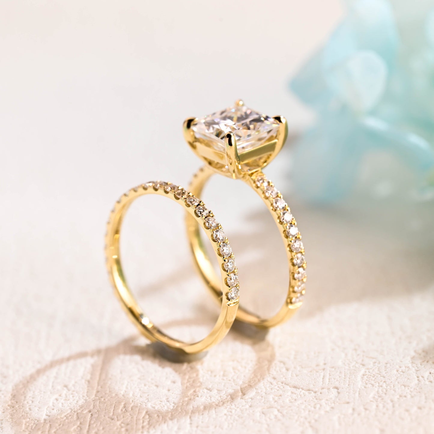 CausYou princess cut bridal set Solid Gold Princess Cut Moissanite Engagement Ring and Wedding Ring Set, Bridal Set, Gift for Woman, Wife