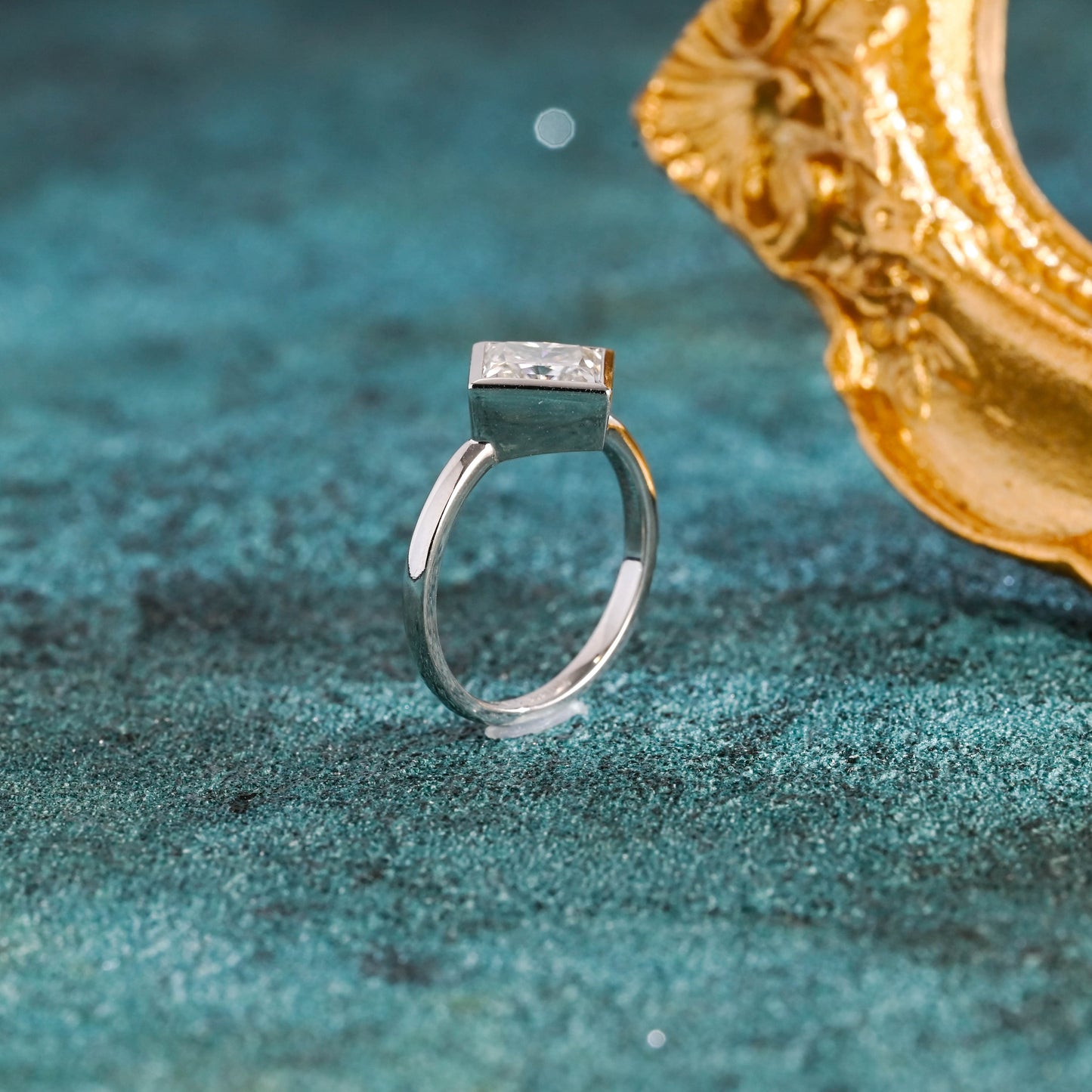 CausYou princess cut diamond engagement ring CausYou Solid Gold D/VS1 Bezel Set Princess Cut Lab Grown Diamond Engagement Ring, Square Cut Wedding Ring