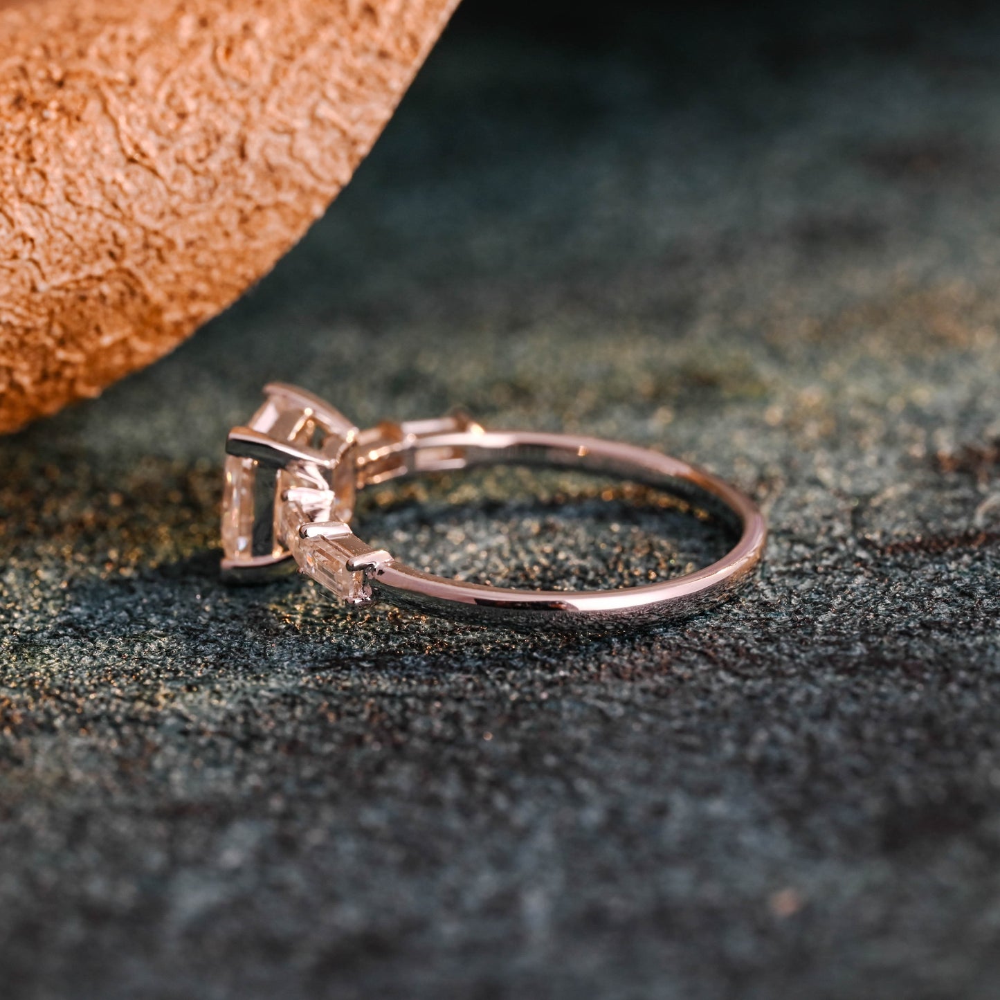 CausYou princess cut diamond engagement ring CausYou Solid Gold D/VS1 Princess Cut Lab Grown Diamond Engagement Ring, Baguette Accents Wedding Ring