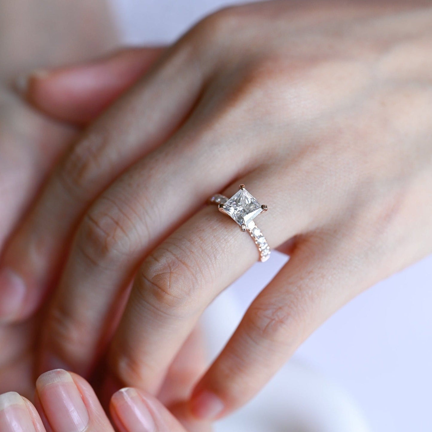CausYou princess cut diamond engagement ring CausYou Solid Gold D/VS1 Princess Cut Lab Grown Diamond Ring, Pave Engagement Ring, Bridal Wedding Ring