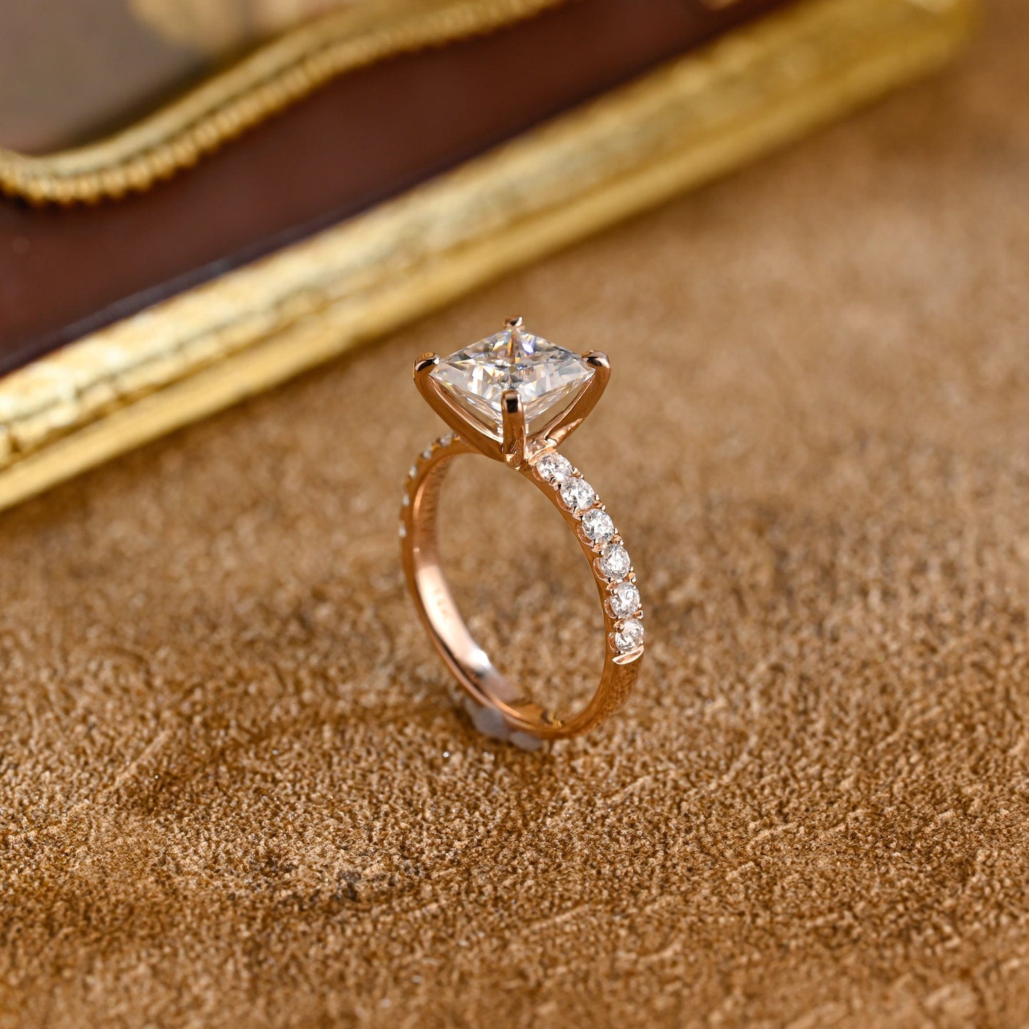 CausYou princess cut diamond engagement ring CausYou Solid Gold D/VS1 Princess Cut Lab Grown Diamond Ring, Pave Engagement Ring, Bridal Wedding Ring