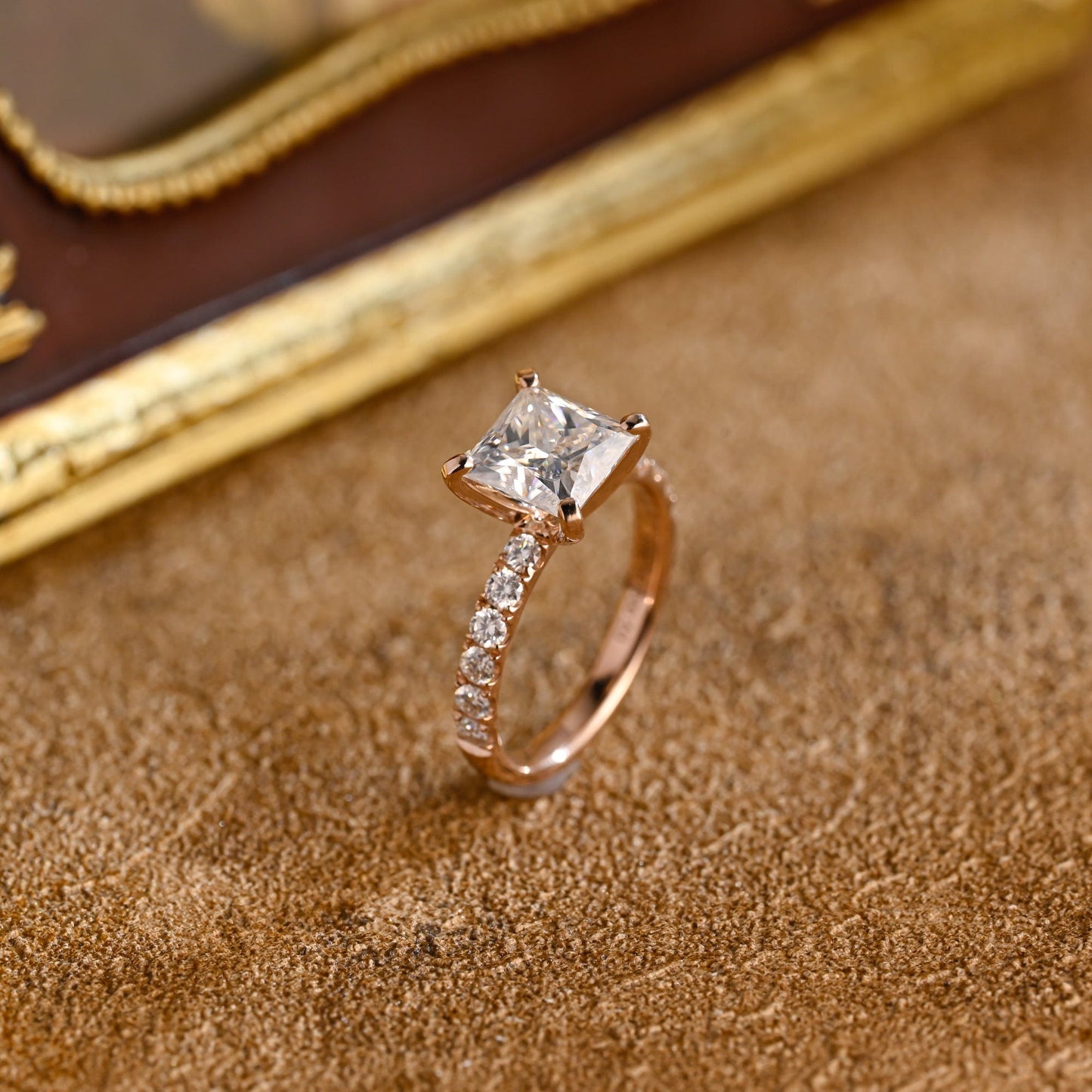 CausYou princess cut diamond engagement ring CausYou Solid Gold D/VS1 Princess Cut Lab Grown Diamond Ring, Pave Engagement Ring, Bridal Wedding Ring