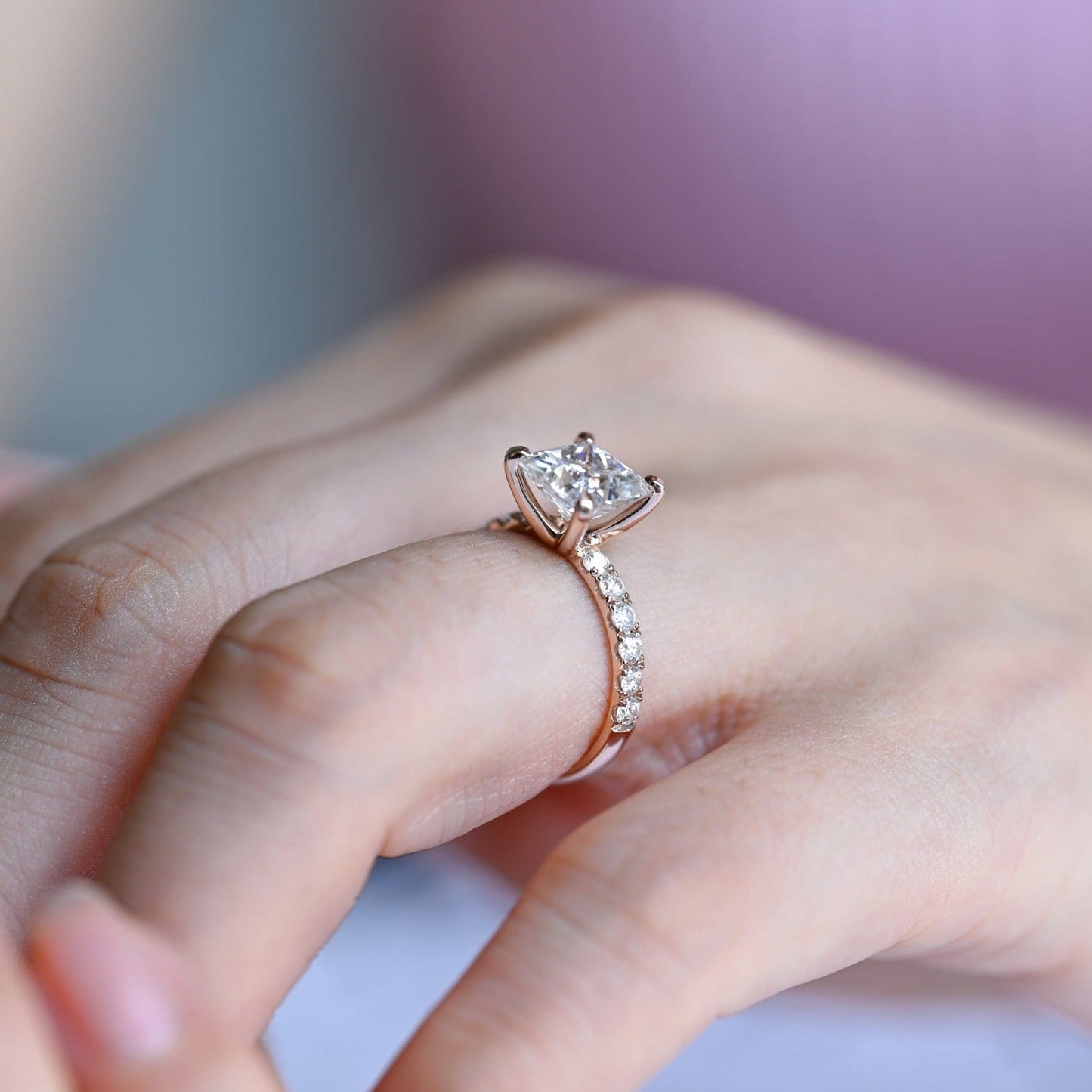 CausYou princess cut diamond engagement ring CausYou Solid Gold D/VS1 Princess Cut Lab Grown Diamond Ring, Pave Engagement Ring, Bridal Wedding Ring