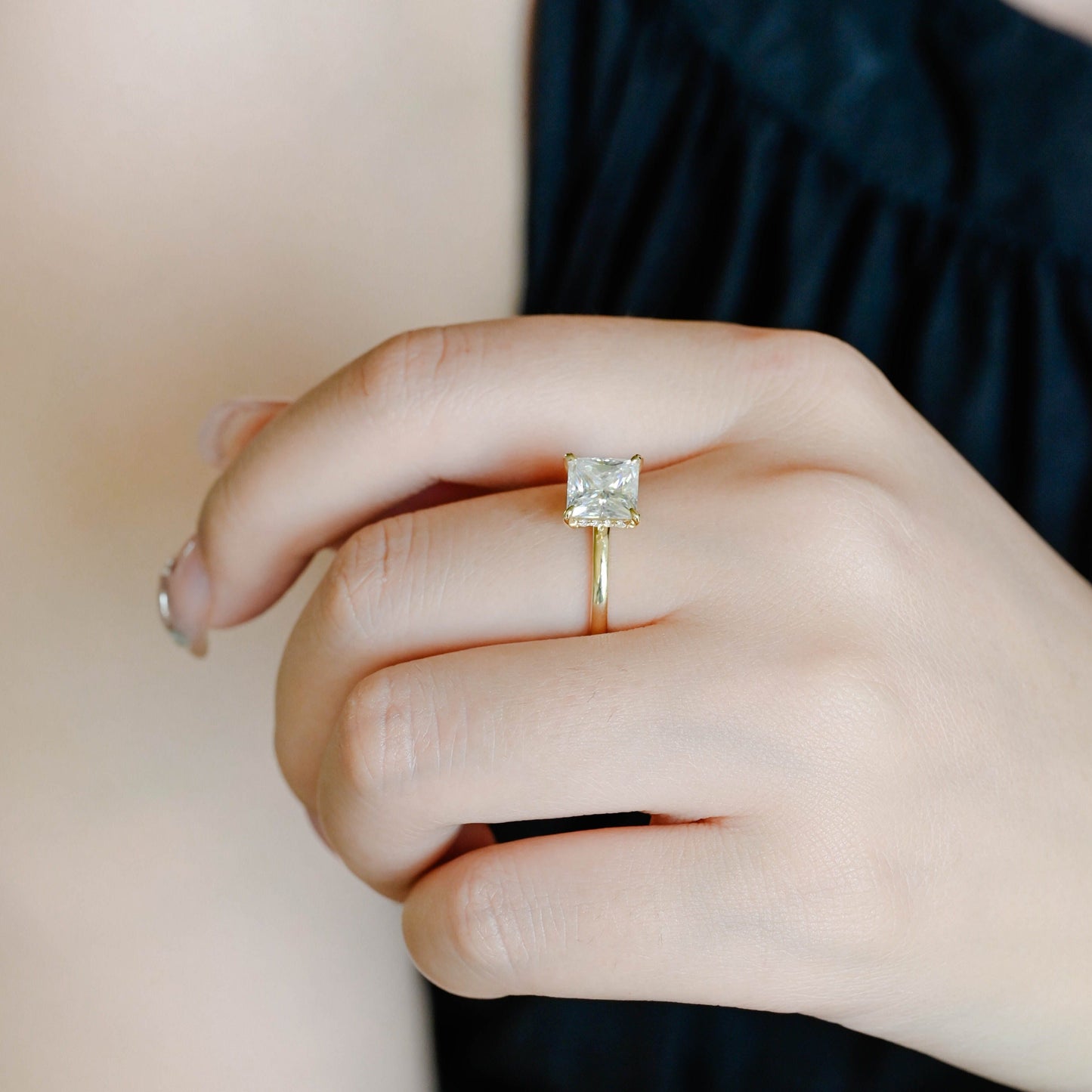 CausYou princess cut diamond engagement ring CausYou Solid Gold D/VS1 Princess Cut Lab Grown Diamond Wedding Ring, Hidden Halo Engagement Bridal Ring for Her