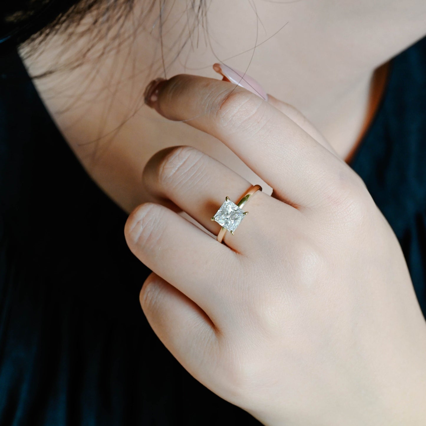 CausYou princess cut diamond engagement ring CausYou Solid Gold D/VS1 Princess Cut Lab Grown Diamond Wedding Ring, Hidden Halo Engagement Bridal Ring for Her