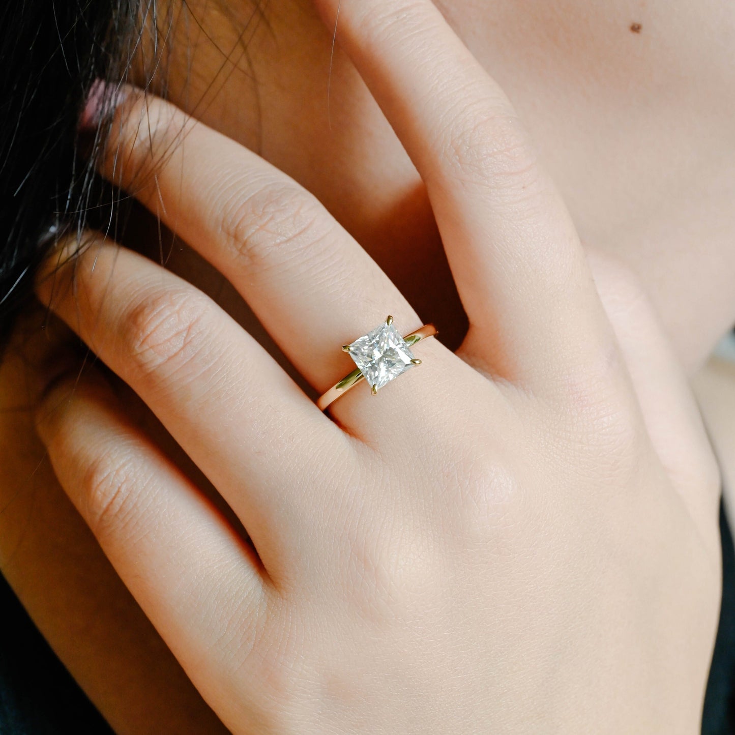 CausYou princess cut diamond engagement ring CausYou Solid Gold D/VS1 Princess Cut Lab Grown Diamond Wedding Ring, Hidden Halo Engagement Bridal Ring for Her