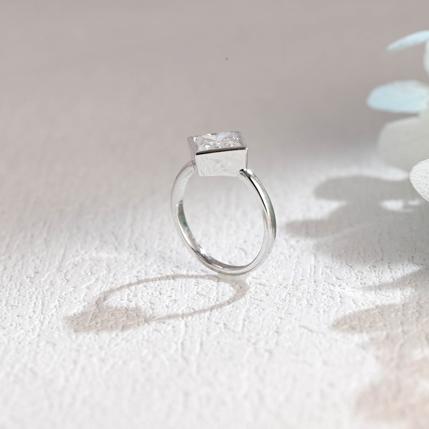 CausYou princess cut moissanite engagement ring CausYou Solid Gold Crushed Ice Princess Cut Moissanite Engagement Ring Bezel Ring, Solitaire Square Promise Ring, Gift for Women Wife