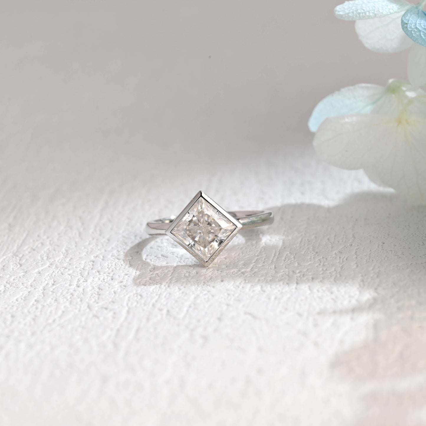 CausYou princess cut moissanite engagement ring CausYou Solid Gold Crushed Ice Princess Cut Moissanite Engagement Ring Bezel Ring, Solitaire Square Promise Ring, Gift for Women Wife