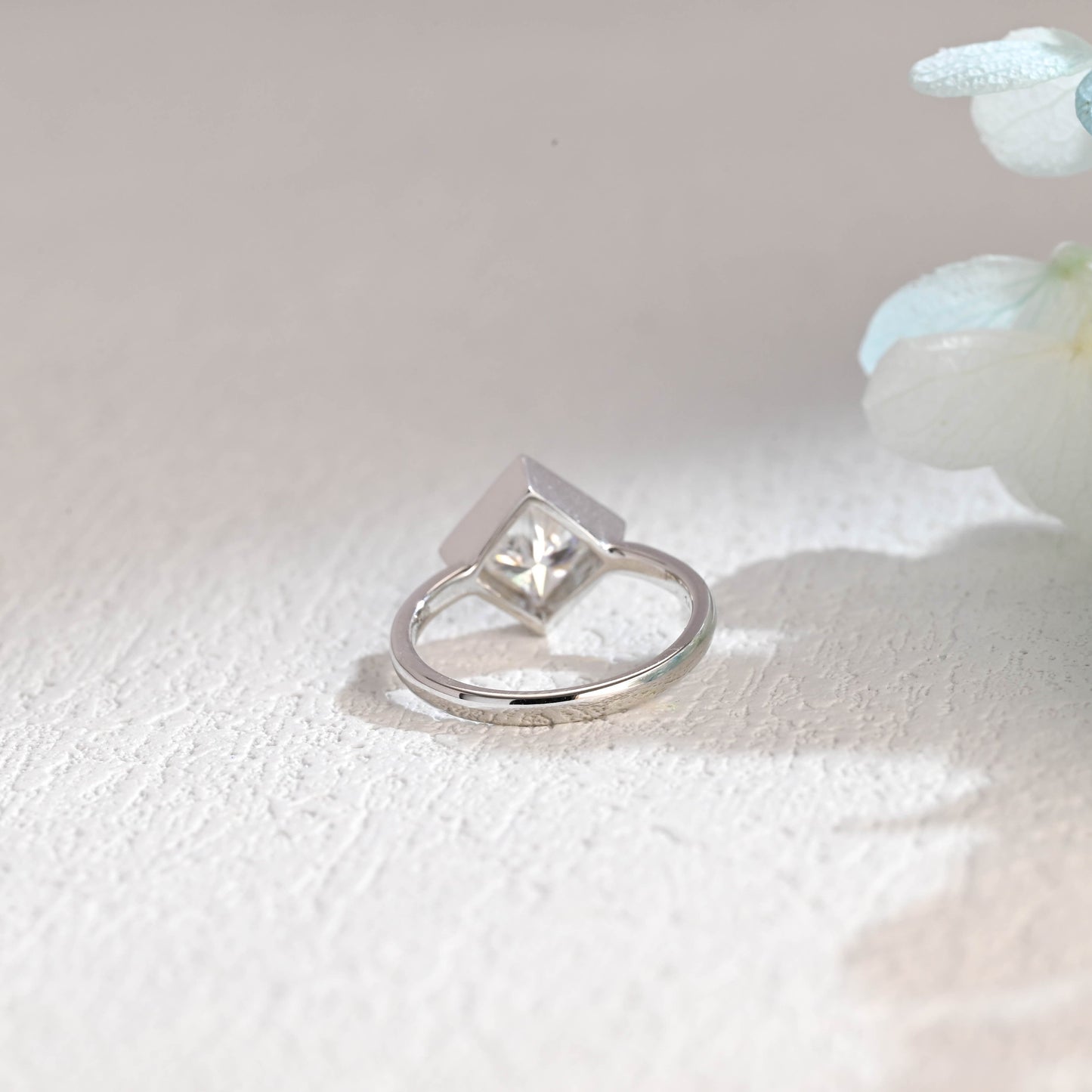 CausYou princess cut moissanite engagement ring CausYou Solid Gold Crushed Ice Princess Cut Moissanite Engagement Ring Bezel Ring, Solitaire Square Promise Ring, Gift for Women Wife